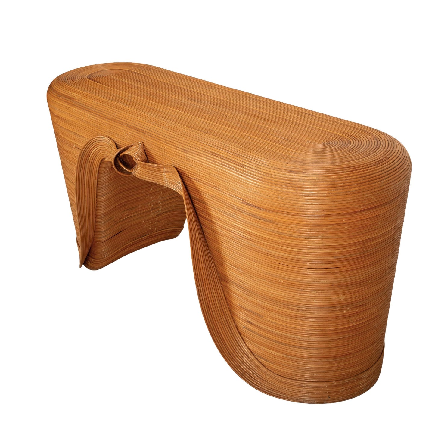 Mid-20th Century Organic Modern Pencil Rattan Split Reed Bambo Console Table, Free Form Unique Flow
