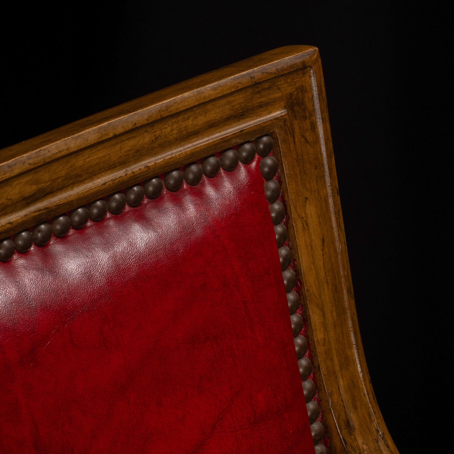 Pair of Baker Furniture Rolling Executive Chairs in Carved Wood & Burgundy Vinyl Upholstery