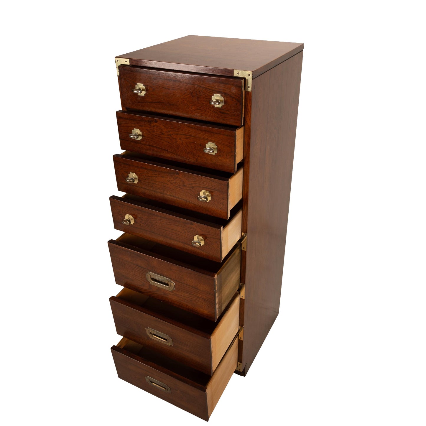 Vintage 1970s Bernhardt Campaign Style Lingerie Chest Dresser with Brass Hardware, Mid Century Modern, Retro Bedroom Storage