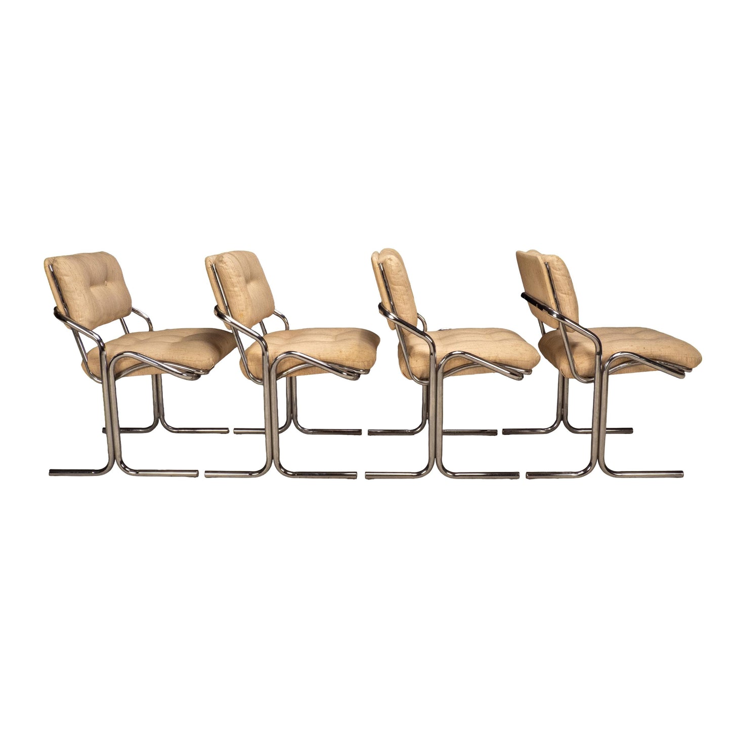1970s Jerry Johnson Arcadia Cantilever Tubular Dining Chairs, Set of 4 – Chrome Retro Modern