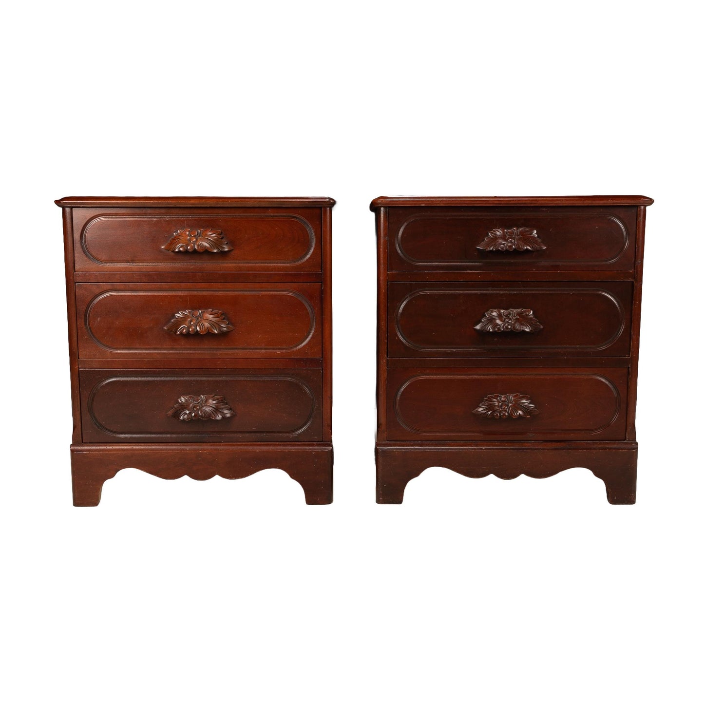Mid Century Carl Forslund Nightstands – Pair of 3 Drawer Cherry Wood Side Tables, Vintage Chest End Tables, Traditional Bedroom Furniture