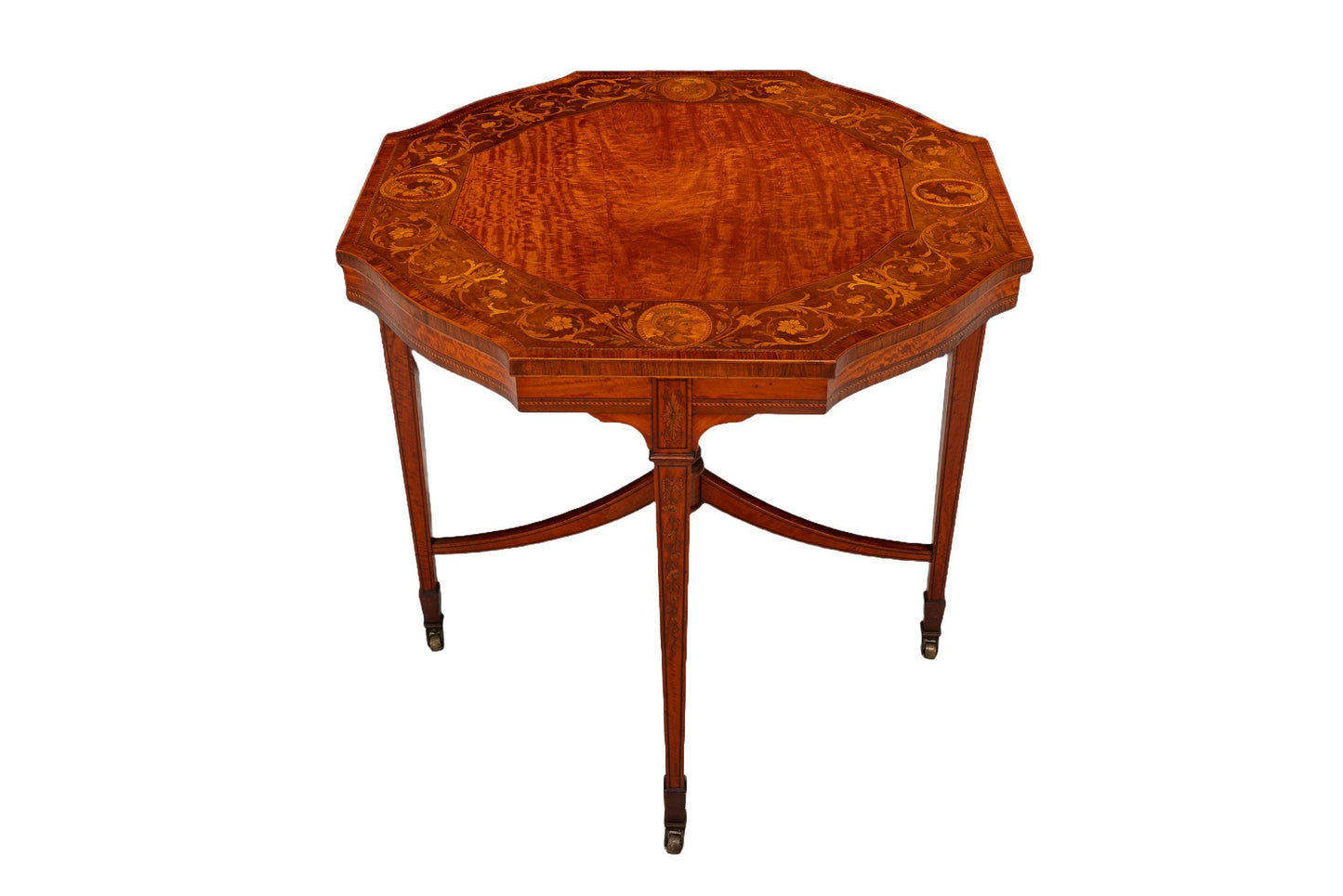 Late 19th Century Edwardian Crossbanded Marquetry Center Table - Highly Detailed , Antique Furniture, Incredible Woodworking Card Table