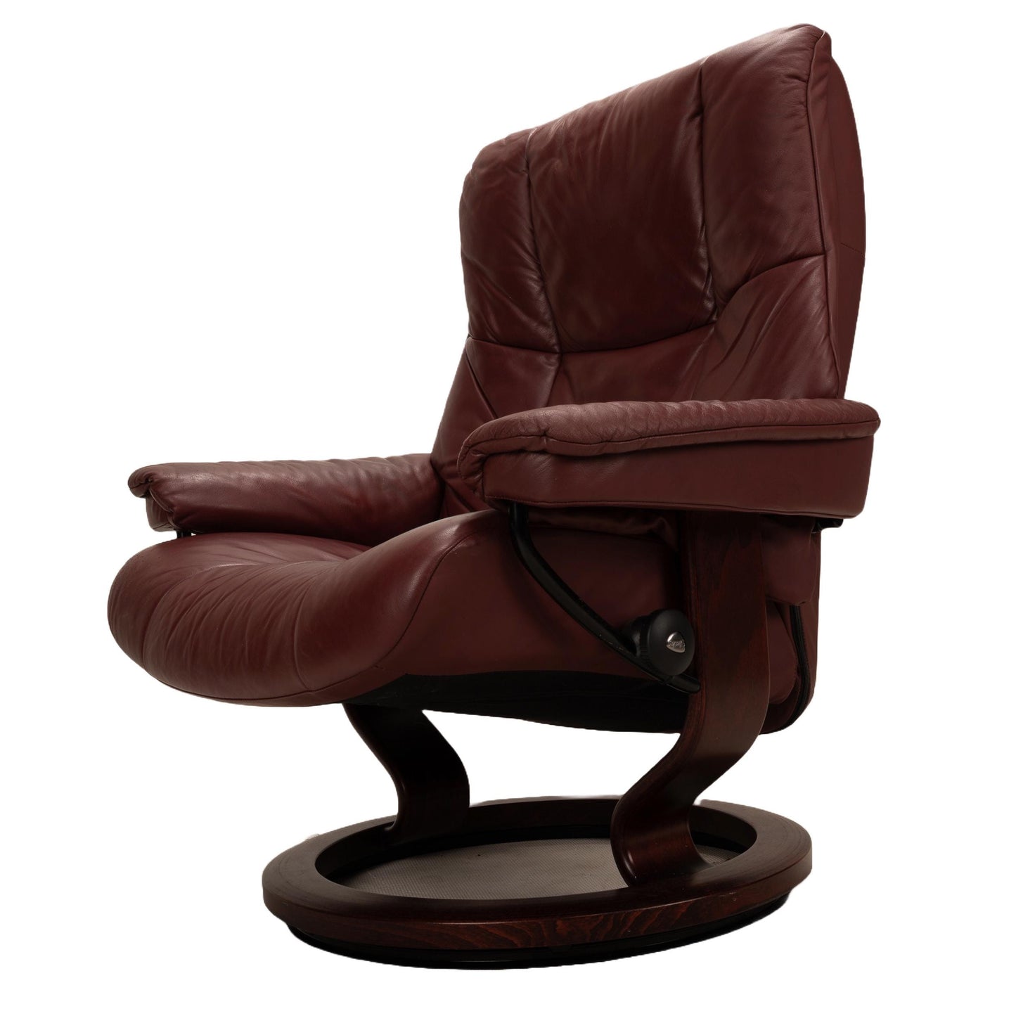 Ekornes Stressless Large Mayfair Classic Recliner Chair W/ Ottoman Paloma Bordeaux Leather, Reclining and Swivel, USA Shipping Available
