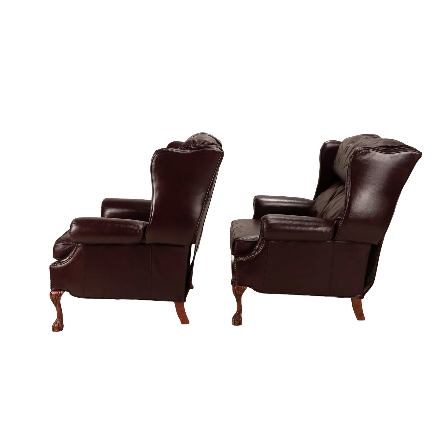 Vintage Barcalounger Recliner Chairs – Burgundy Leather Wingback Pair W/ Nailhead Trim, Traditional Club Style, Comfortable Seating USA Made