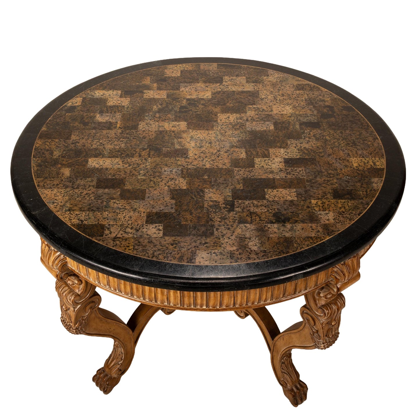 Henredon Tessellated Marble Center Table – Baroque Rococo Style with Ornate Carved Base & Claw Feet – Gorgeous Stone Finish, Statement Piece