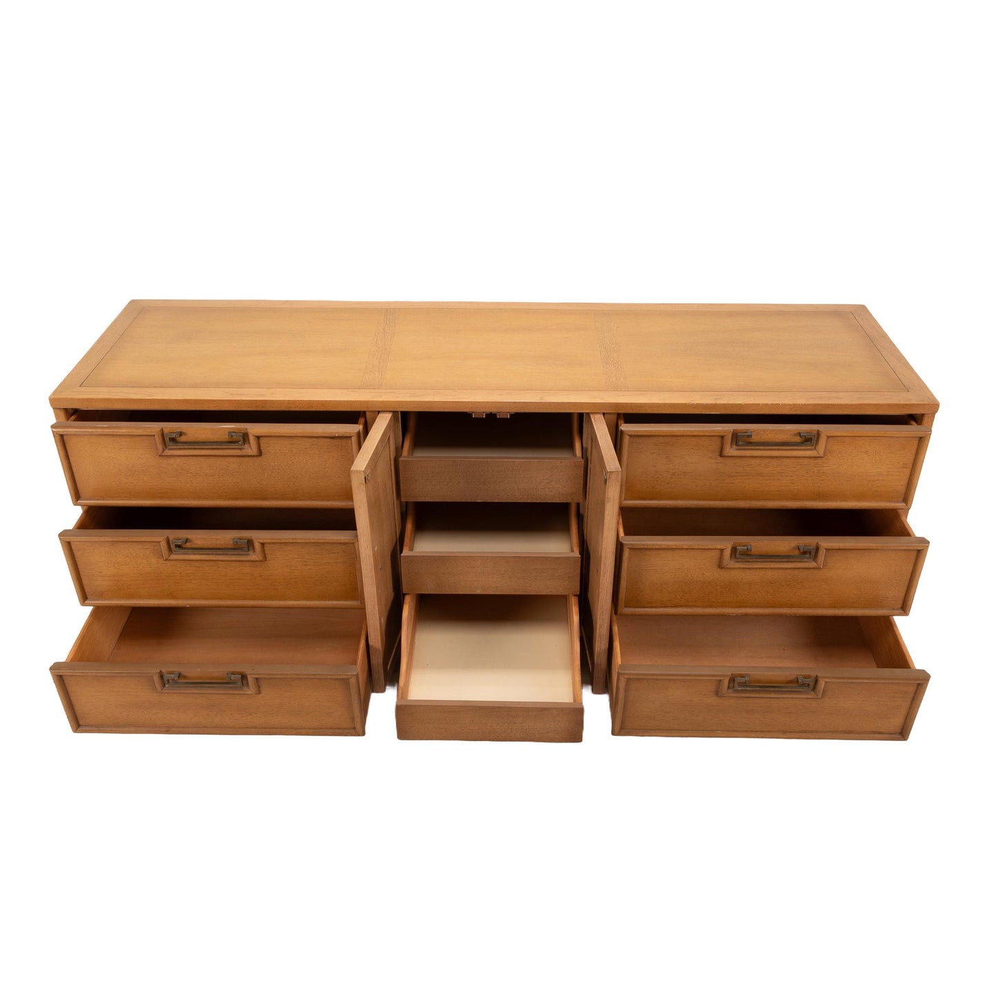 Large Mid-Century Dresser by American of Martinsville – Asian Ming Style, Blonde Walnut, Vintage MCM 1960s Lowboy Credenza