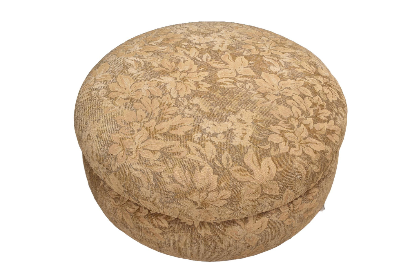 Vintage Large Luxurious Overstuffed Round Floral Upholstered Ottoman on Casters - 38" , Beautiful Accent Piece, High End Furniture, USA Ship