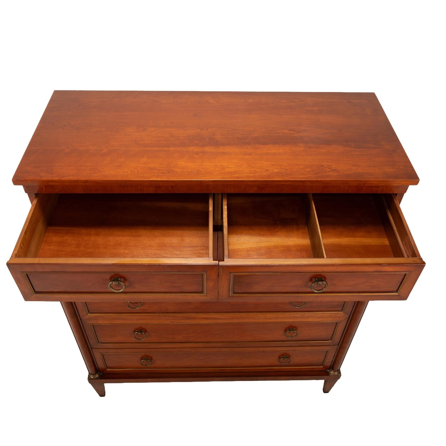 1940s Louis XVI Empire Style Highboy Dresser Brass Hardware, 7 Drawer French Inspired Chest, Vintage Bedroom Furniture, Art Deco Handles
