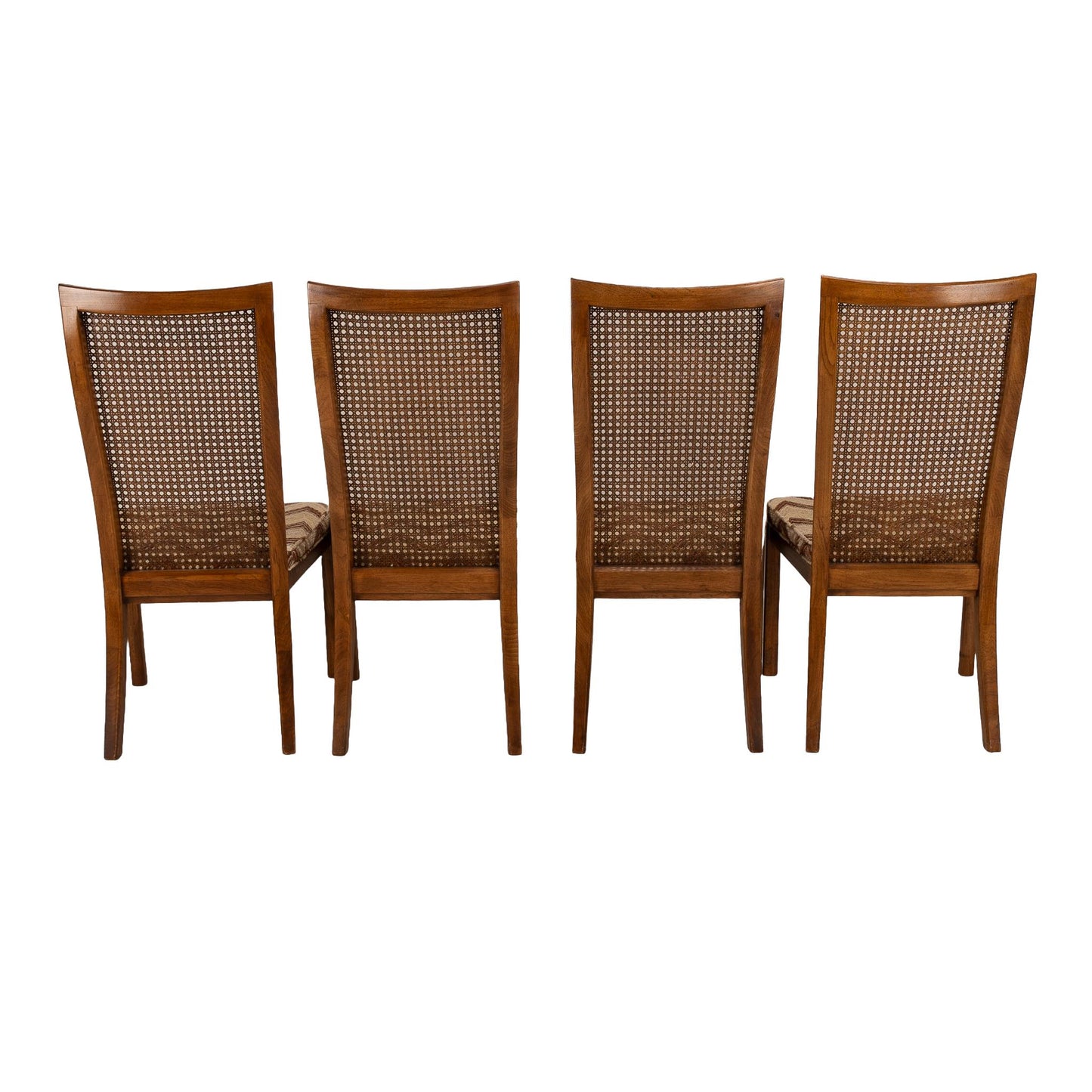 1970s Mid Century Modern Drexel Caned Back Chevron Dining Side Chairs- Set of 4 - Need Reupholstered