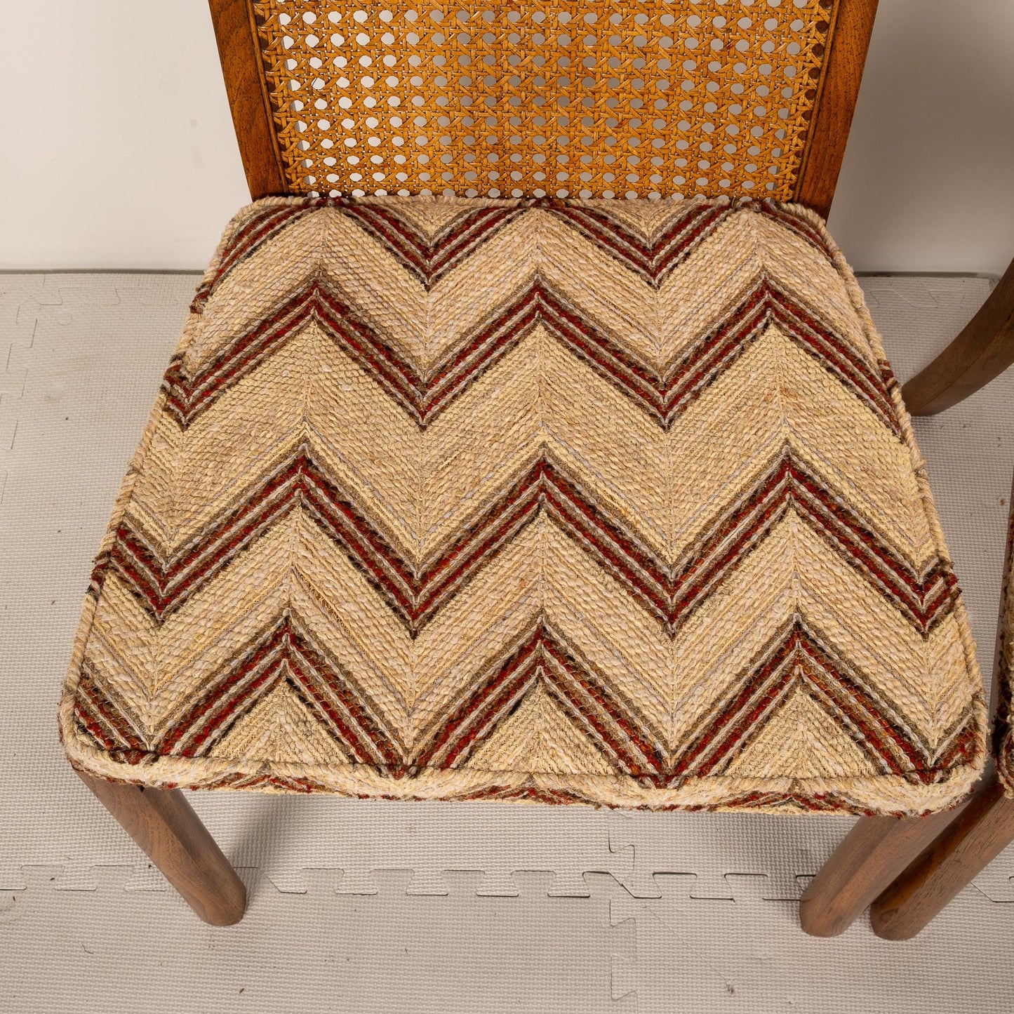 1970s Mid Century Modern Drexel Caned Back Chevron Dining Side Chairs- Set of 4 - Need Reupholstered