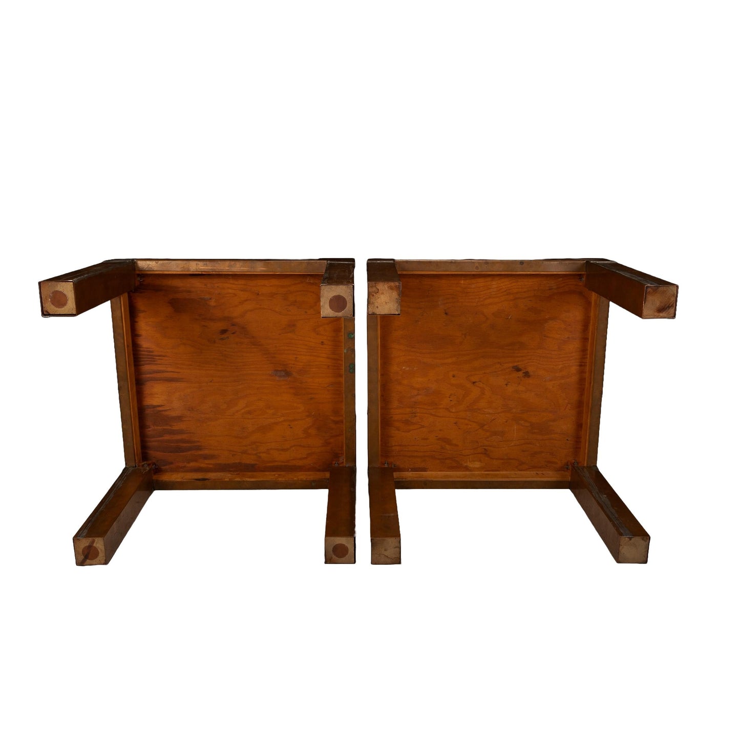 1970s Parsons Style Copper Clad Side Tables – Square Low Accent Tables Vintage Modern Brutalist 17x17x13.25 Inch – Pair