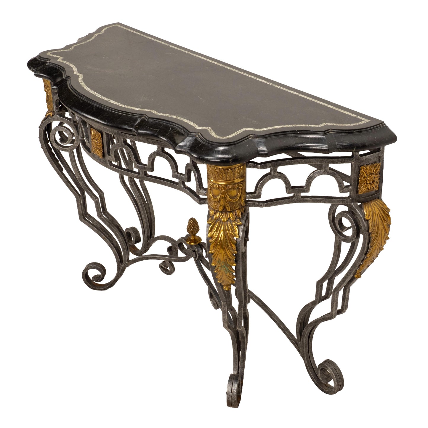 Maitland Smith Tessellated Marble Console Table Louis XV Style Iron Brass
