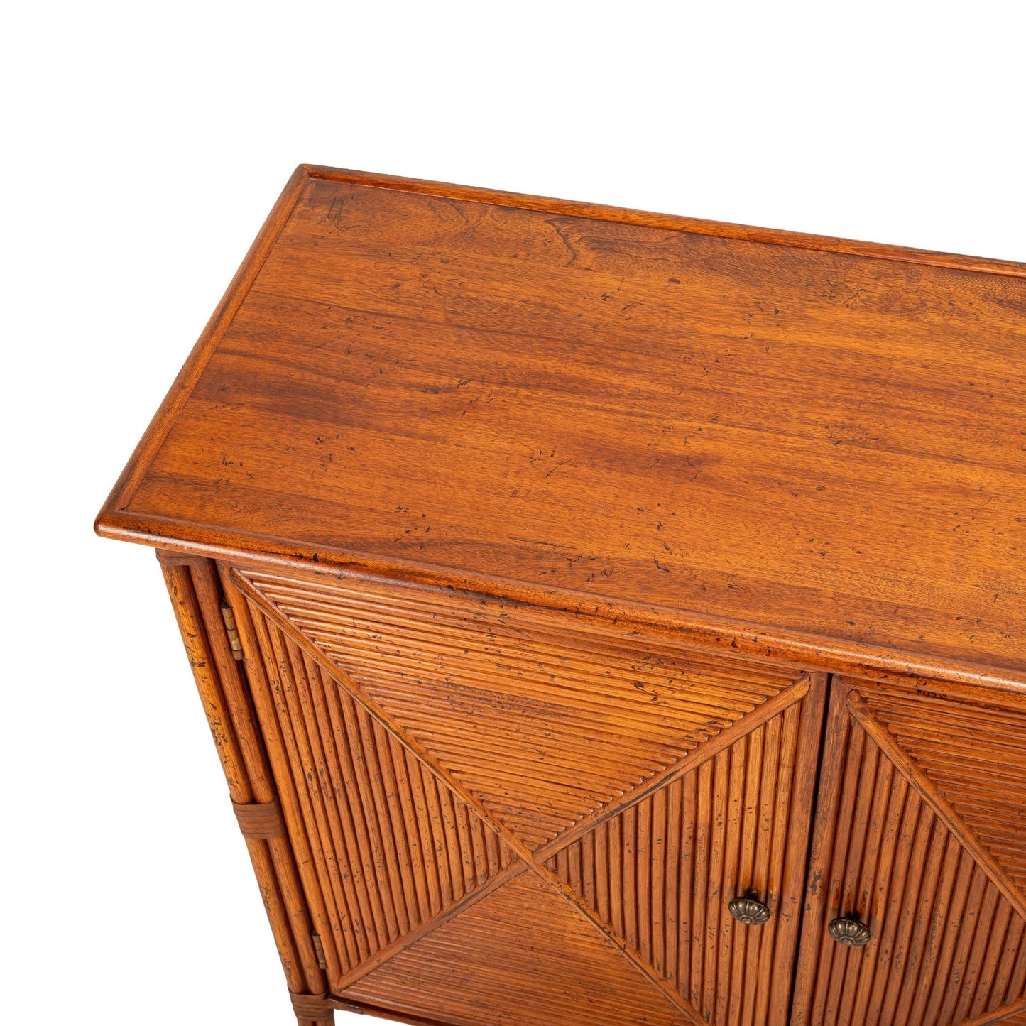 Vintage Split Bamboo & Diamond Reed Sideboard – Coastal Boho Buffet with Island Vibe –Tropical Console Cabinet Palm Beach Regency
