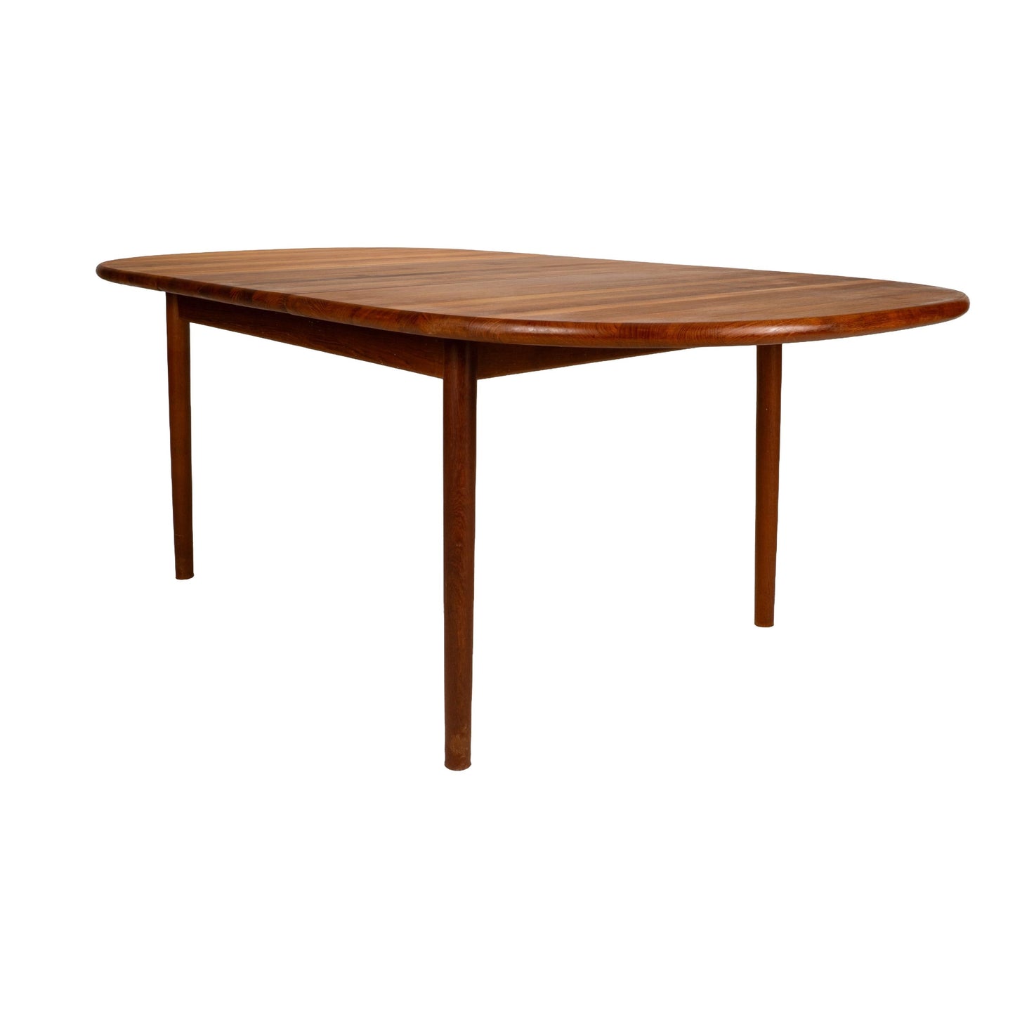 Danish Modern Solid Teak Dining Table W/ Leaf, Oval Extension Table