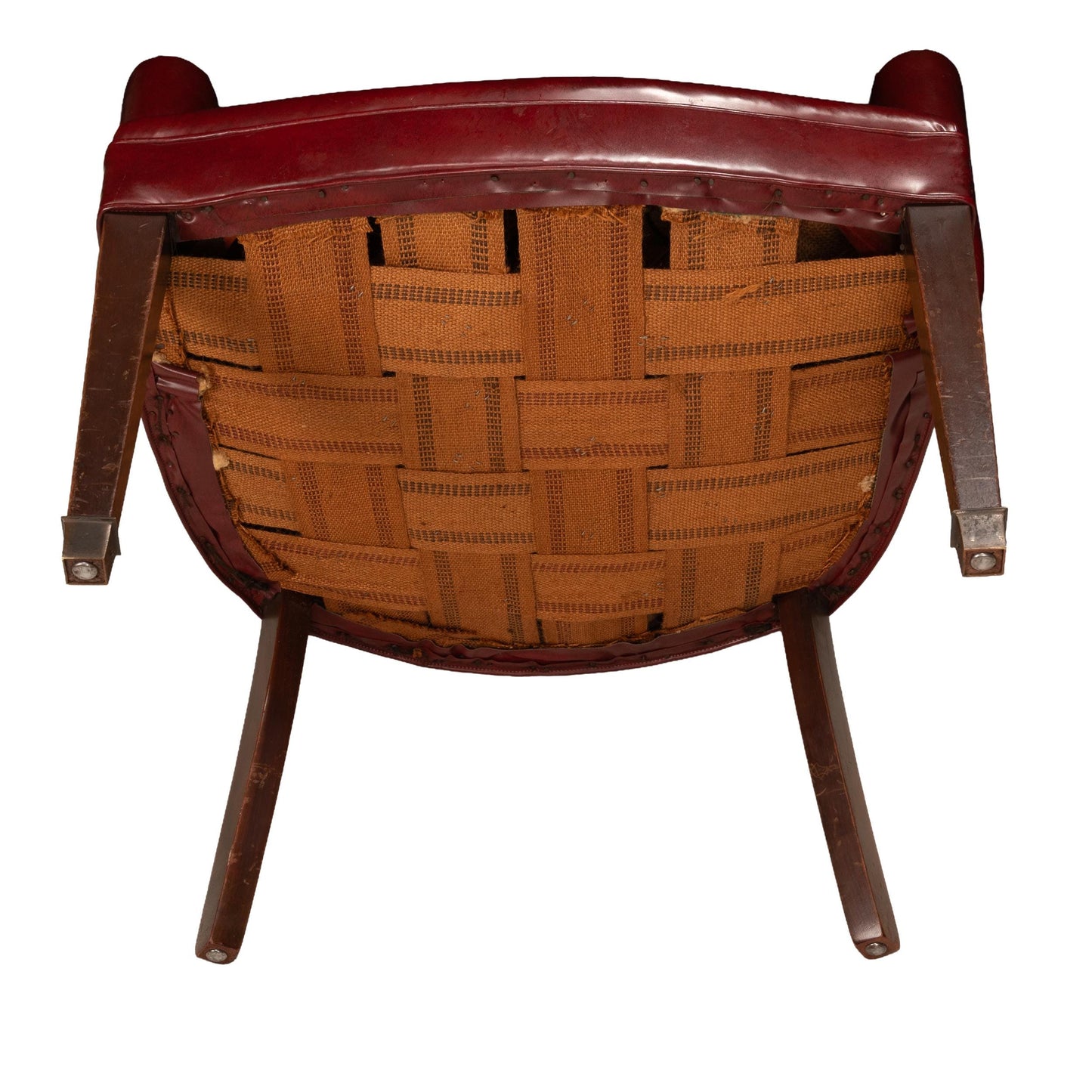 1950s Burgundy Red Vinyl Wingback Club Chair | Studded Library Lounge Armchair | Mid Century Accent Seating