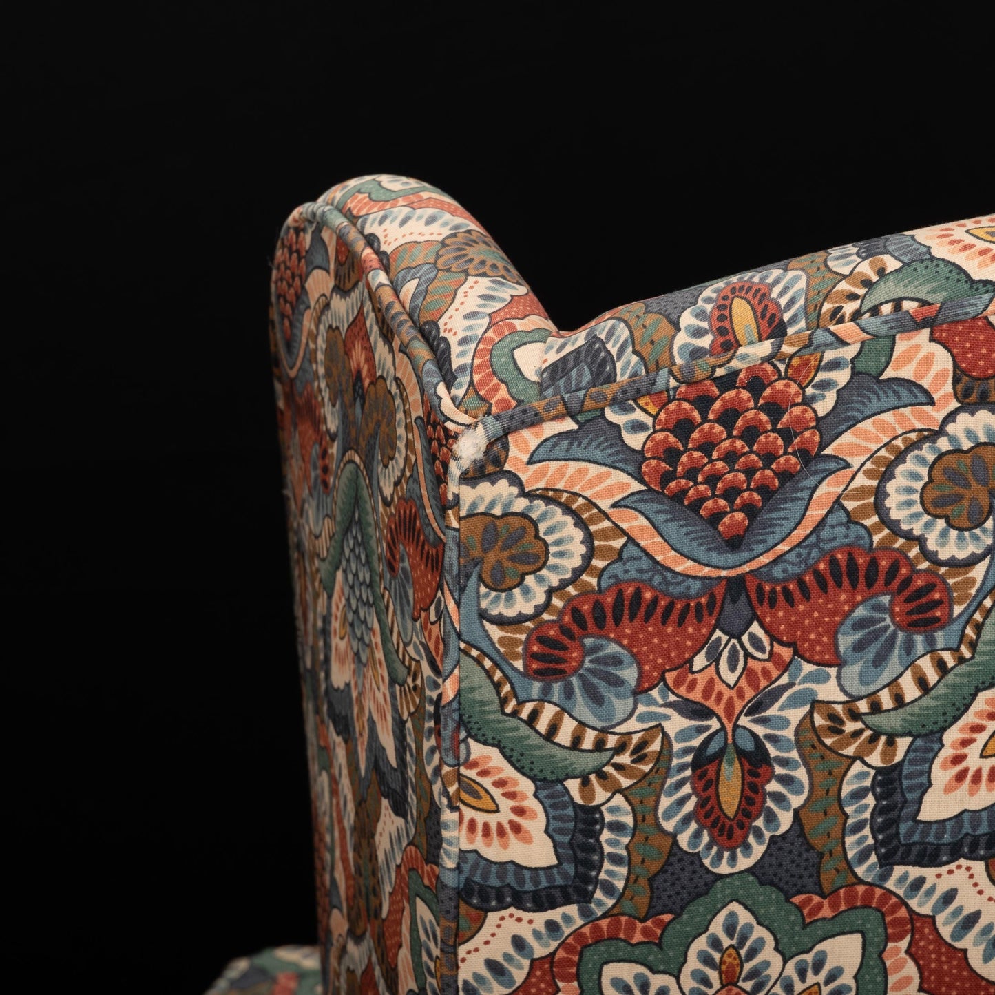1970s Queen Anne Chippendale Wingback Chairs | Paisley Print Armchair Pair | Vintage Accent Seating Traditional Style USA Shipping Available