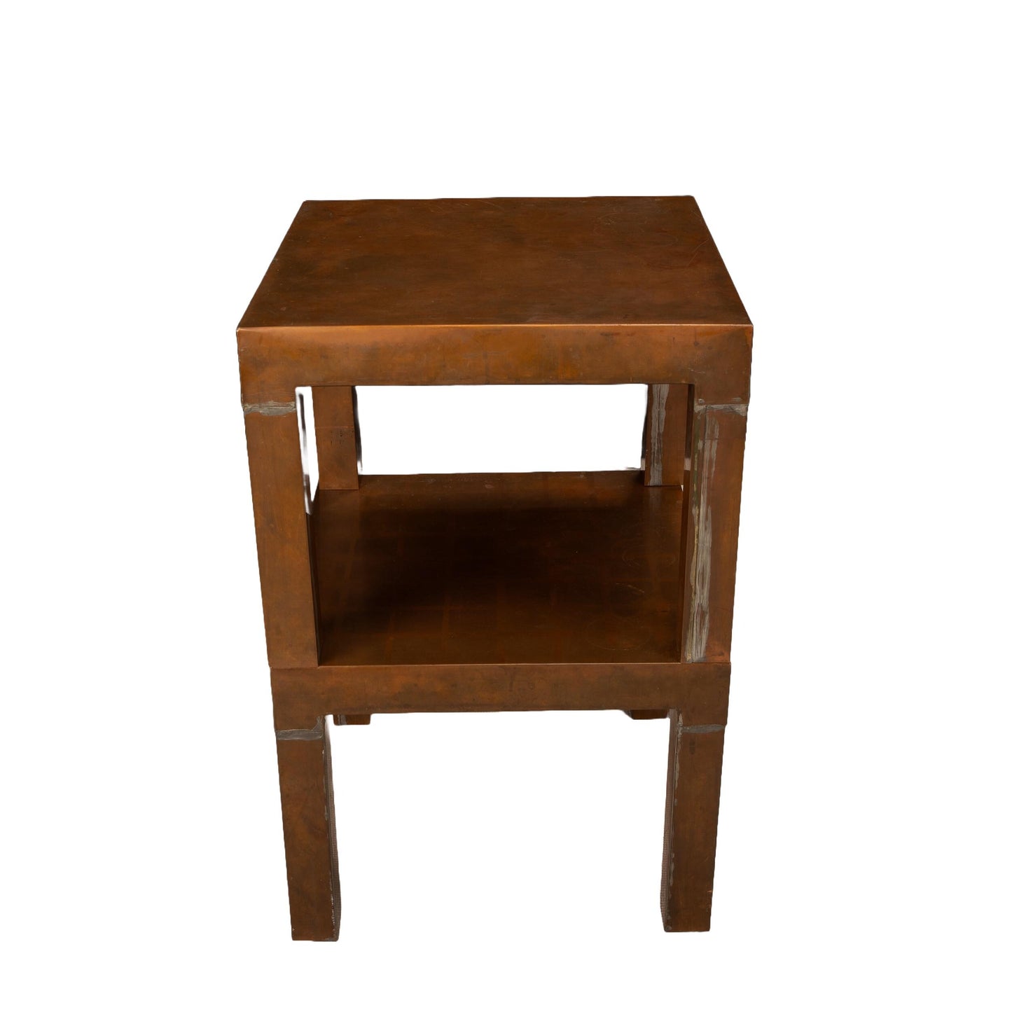 1970s Parsons Style Copper Clad Side Tables – Square Low Accent Tables Vintage Modern Brutalist 17x17x13.25 Inch – Pair