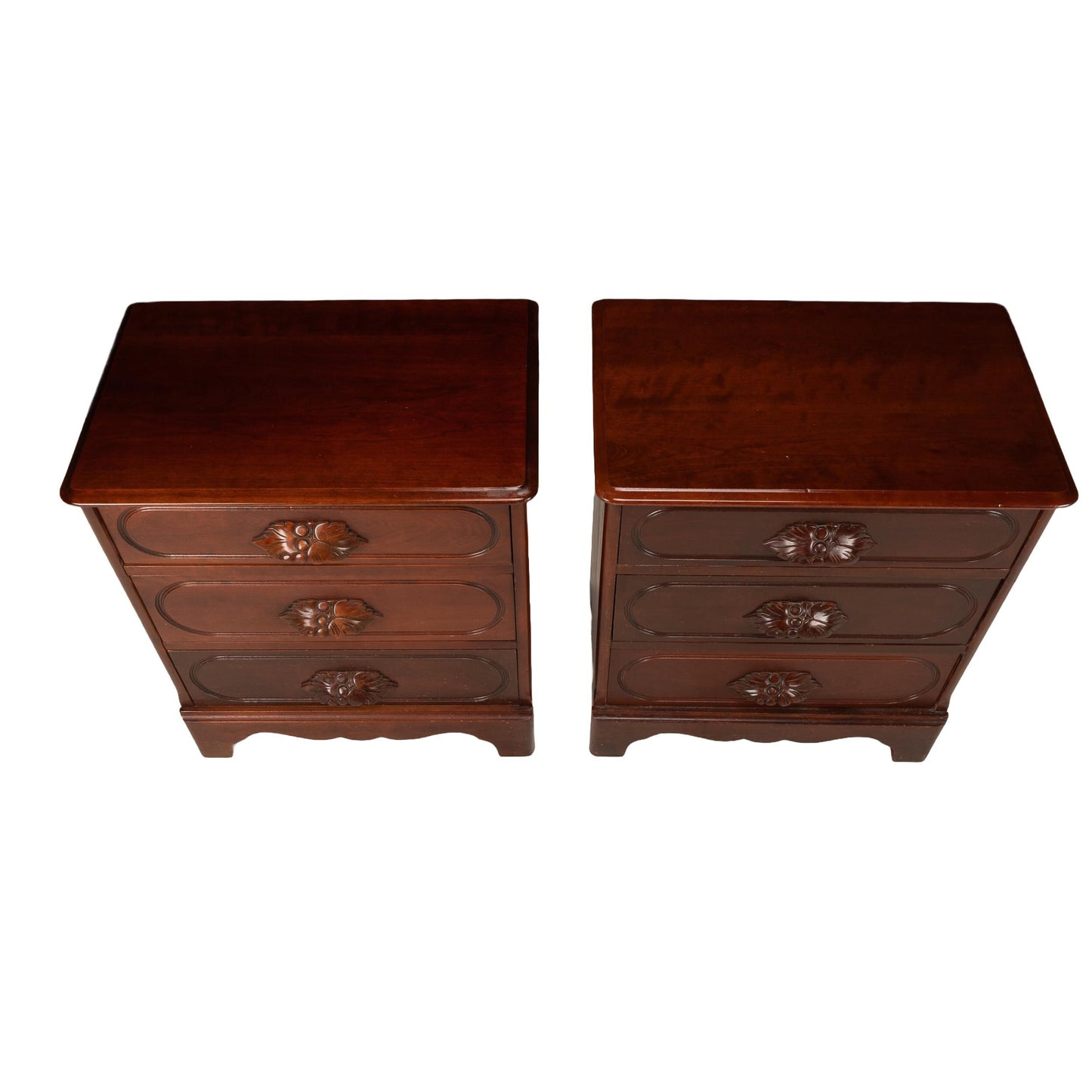 Mid Century Carl Forslund Nightstands – Pair of 3 Drawer Cherry Wood Side Tables, Vintage Chest End Tables, Traditional Bedroom Furniture