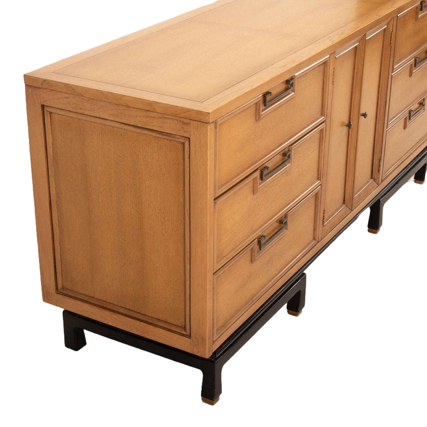 Large Mid-Century Dresser by American of Martinsville – Asian Ming Style, Blonde Walnut, Vintage MCM 1960s Lowboy Credenza