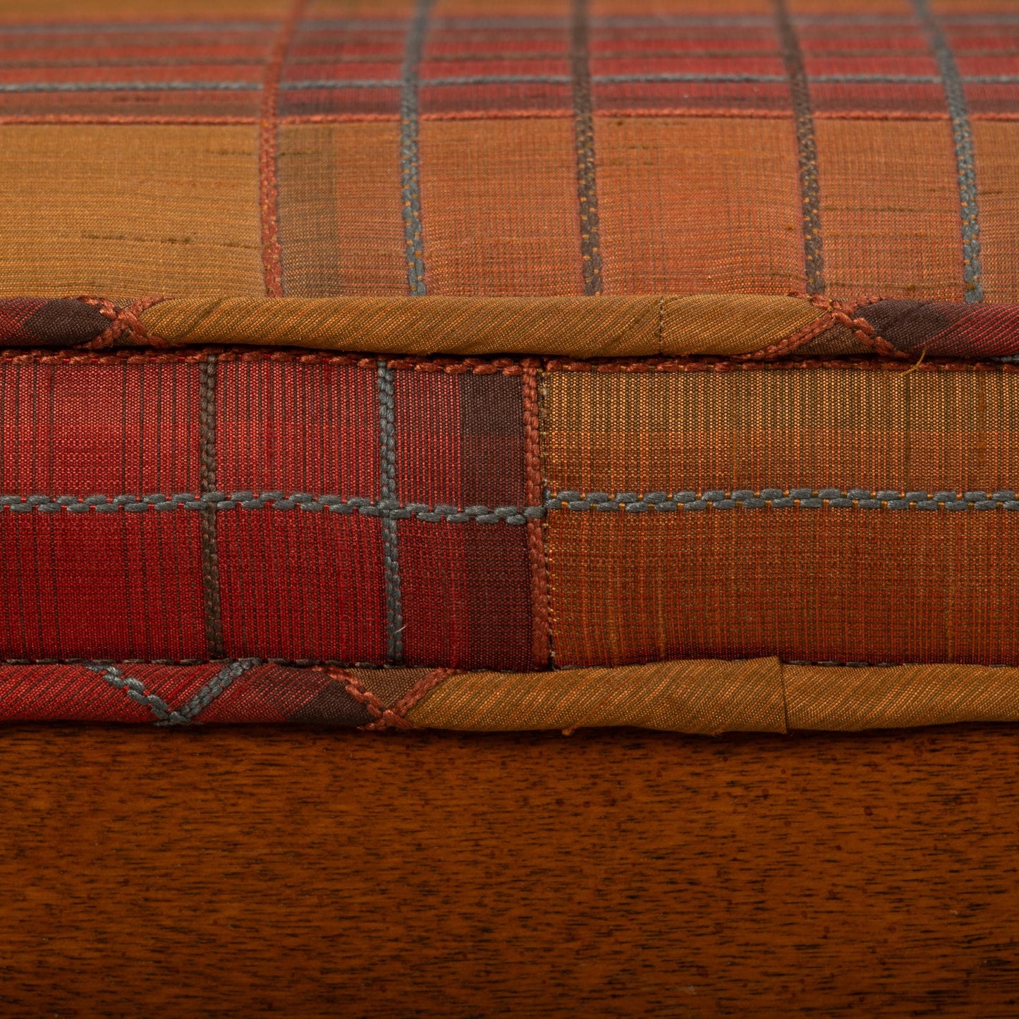 1960s Vintage Plaid Upholstered Rolling Stools Ottomans on Brass Casters | Mid Century Footstools Pair | Retro Accent Seating