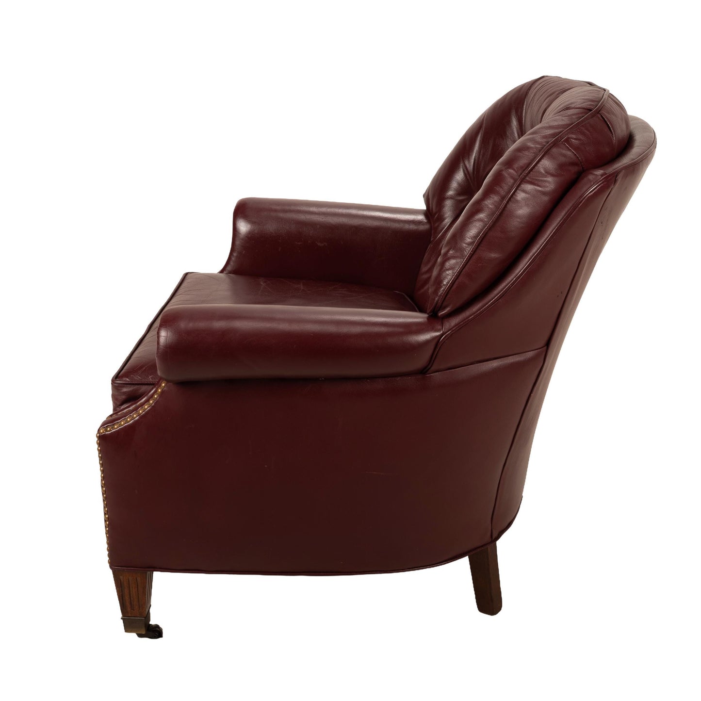 1980s Leathercraft Kirkland Armchair in Burgundy, Tufted Leather with Brass Studs, Vintage Leather Accent Chair, Classic Leather Seating