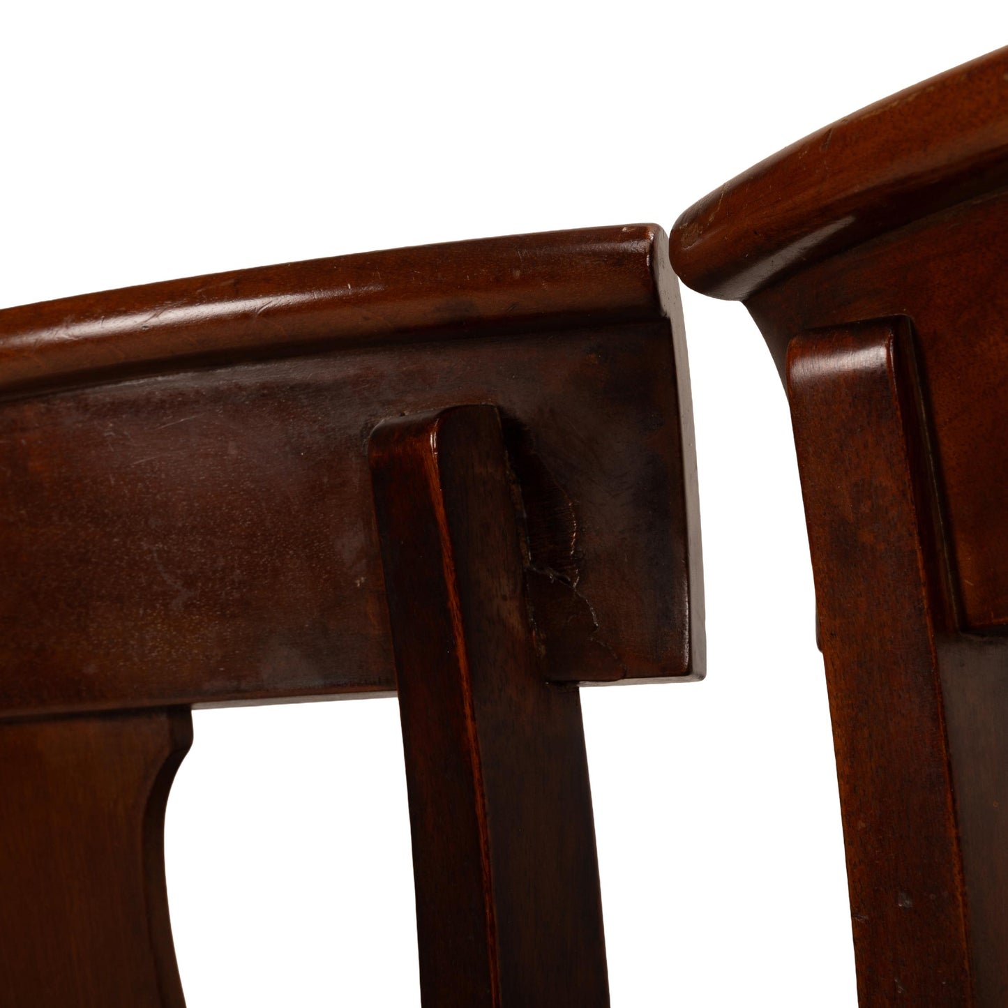 Antique 19th Century Flame Mahogany Gondola Dining Chairs with Saber Legs – Set of 4, Vintage Neoclassical Dining Seating