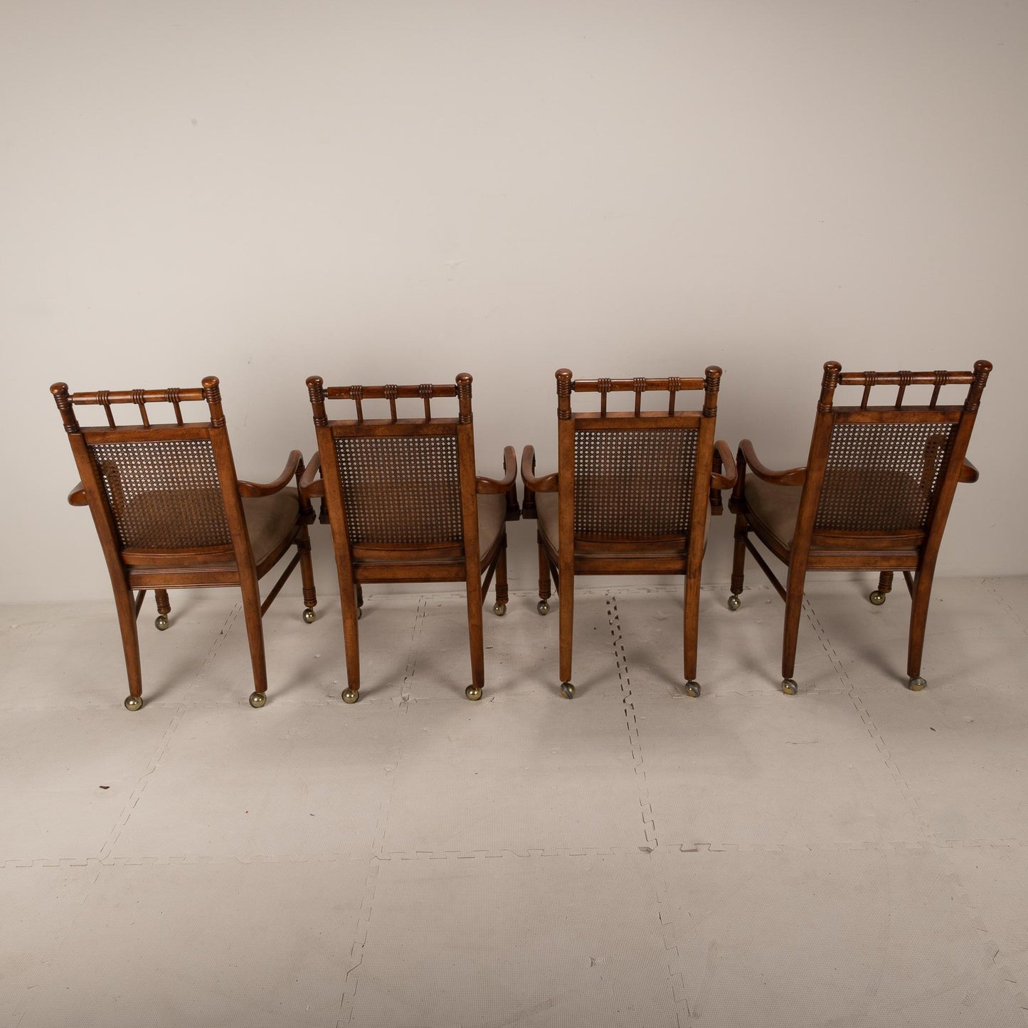 Vintage Stanley Furniture Co. Faux Bamboo Cane Back Rolling Arm Chairs - Set of 4 , Boho Tropical Beach Style, USA Shipping Available