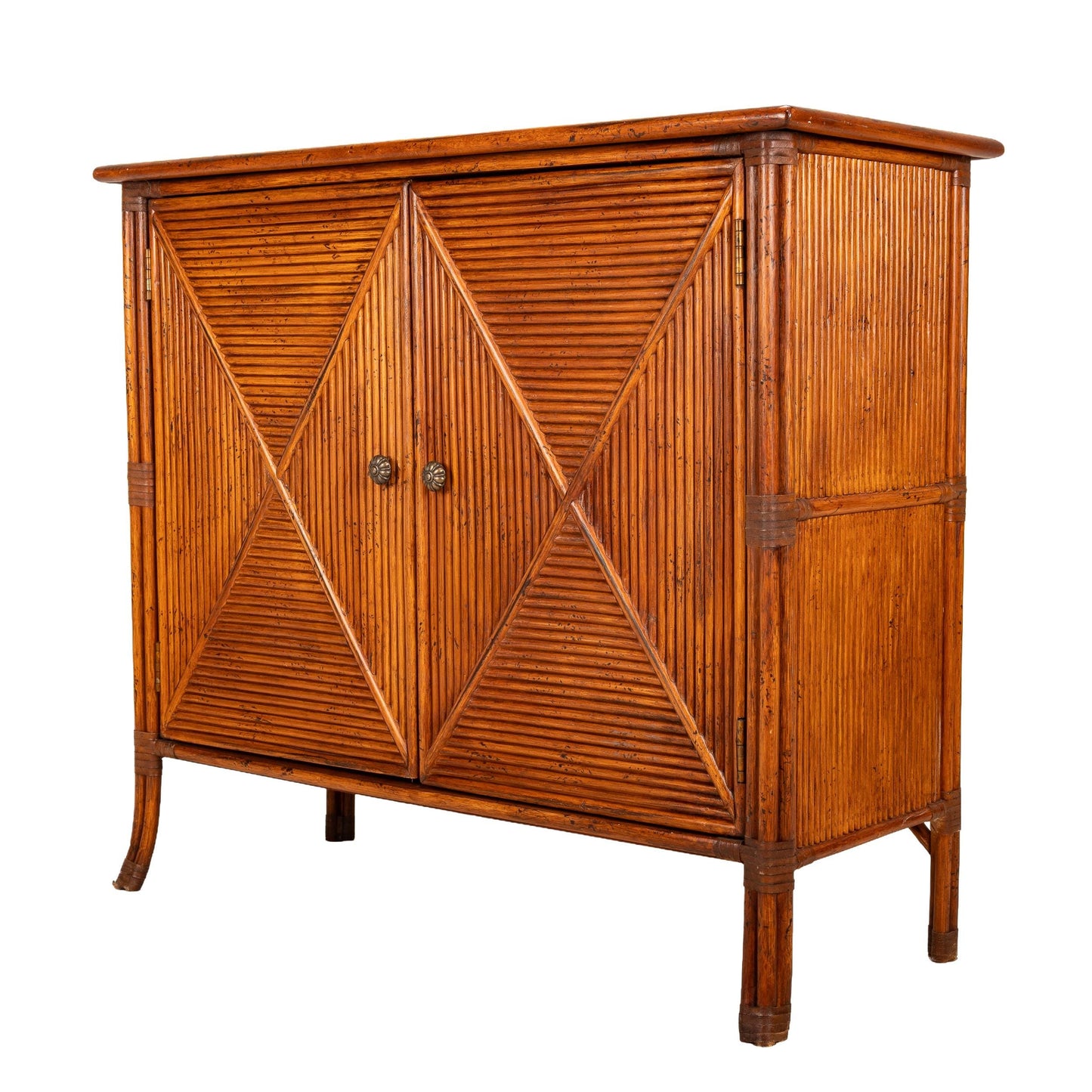 Vintage Split Bamboo & Diamond Reed Sideboard – Coastal Boho Buffet with Island Vibe –Tropical Console Cabinet Palm Beach Regency