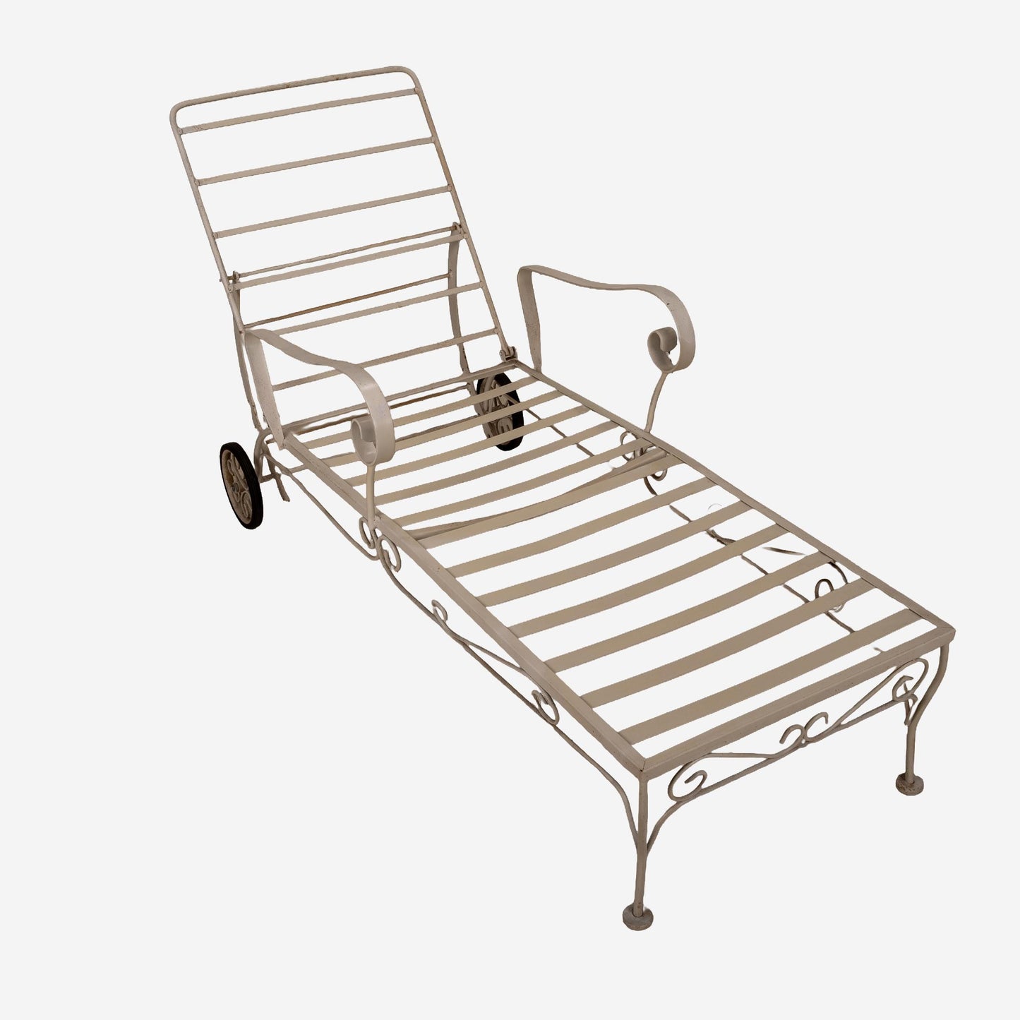 1960s Floral Wrought Iron Patio Chaise Lounge Chair Lounger , Vintage Mid Century Flair