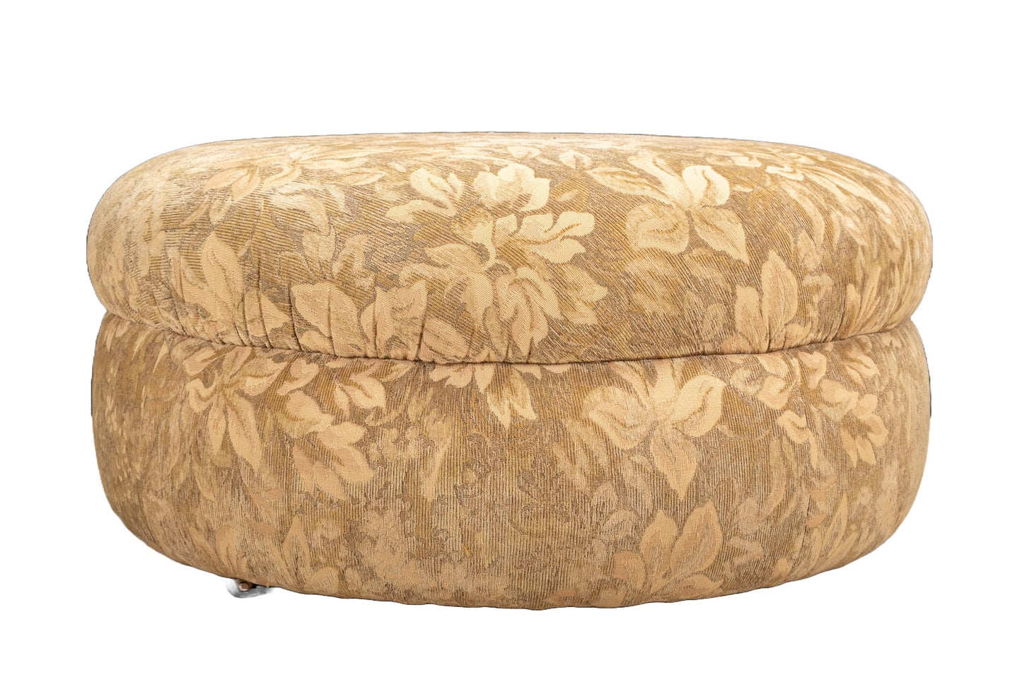Vintage Large Luxurious Overstuffed Round Floral Upholstered Ottoman on Casters - 38" , Beautiful Accent Piece, High End Furniture, USA Ship