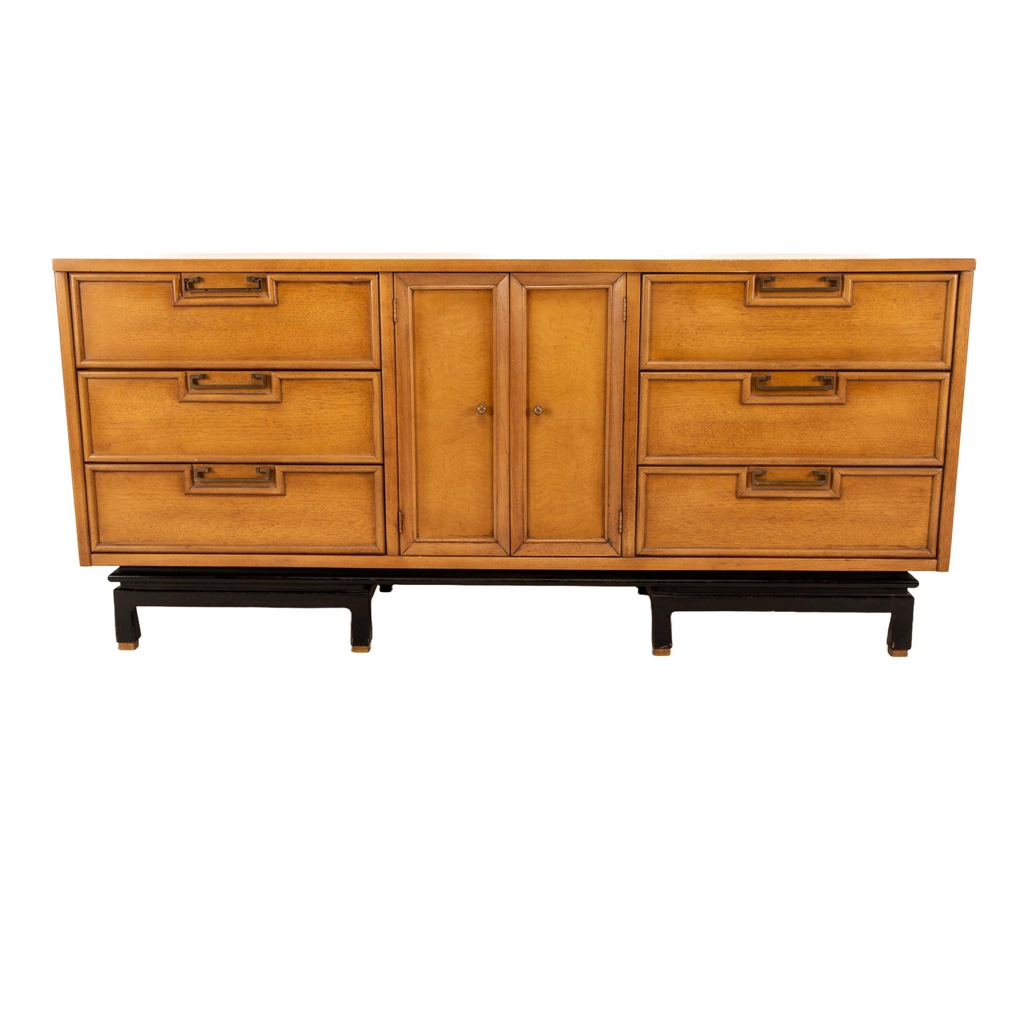 Large Mid-Century Dresser by American of Martinsville – Asian Ming Style, Blonde Walnut, Vintage MCM 1960s Lowboy Credenza