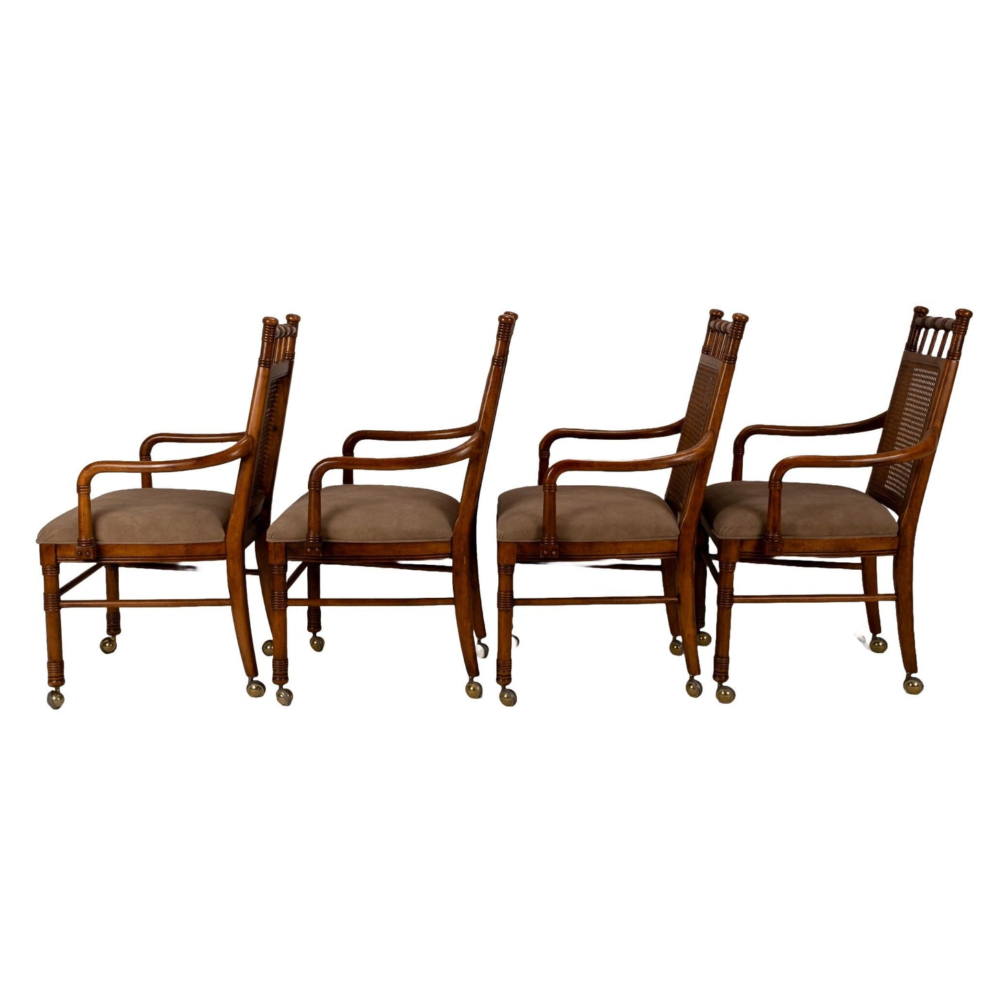 Vintage Stanley Furniture Co. Faux Bamboo Cane Back Rolling Arm Chairs - Set of 4 , Boho Tropical Beach Style, USA Shipping Available