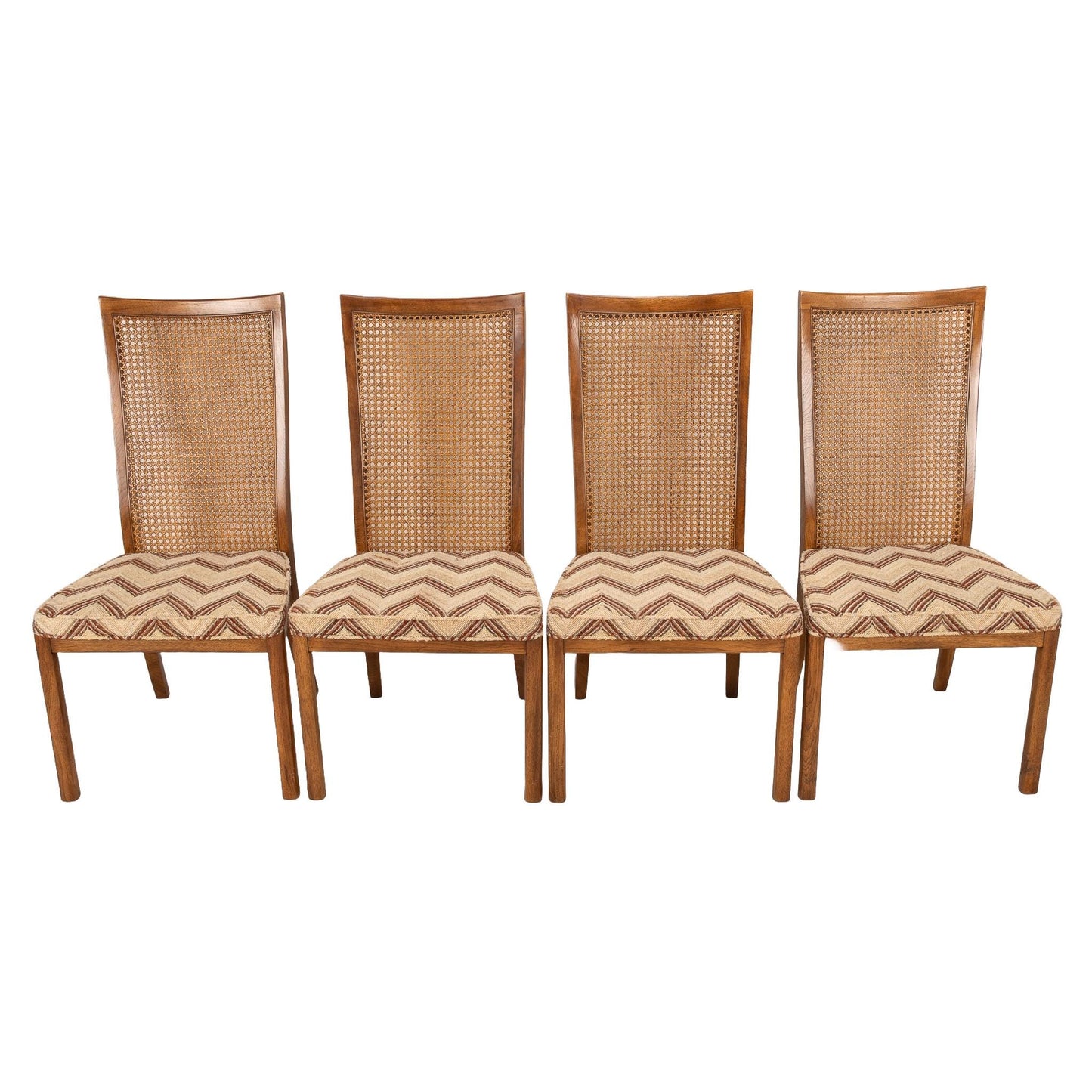 1970s Mid Century Modern Drexel Caned Back Chevron Dining Side Chairs- Set of 4 - Need Reupholstered