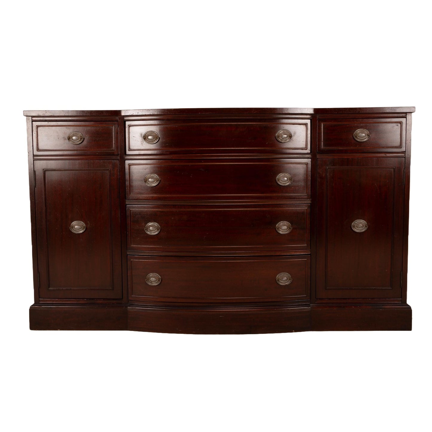 1940s Rway Northern Furniture Co Mahogany Bow Front Buffet Server Sideboard, Elegant Dining Room Furniture, Classic Piece