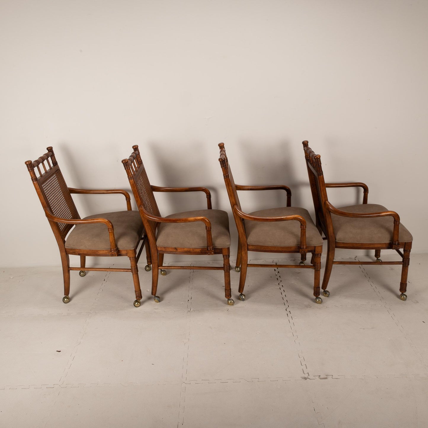 Vintage Stanley Furniture Co. Faux Bamboo Cane Back Rolling Arm Chairs - Set of 4 , Boho Tropical Beach Style, USA Shipping Available