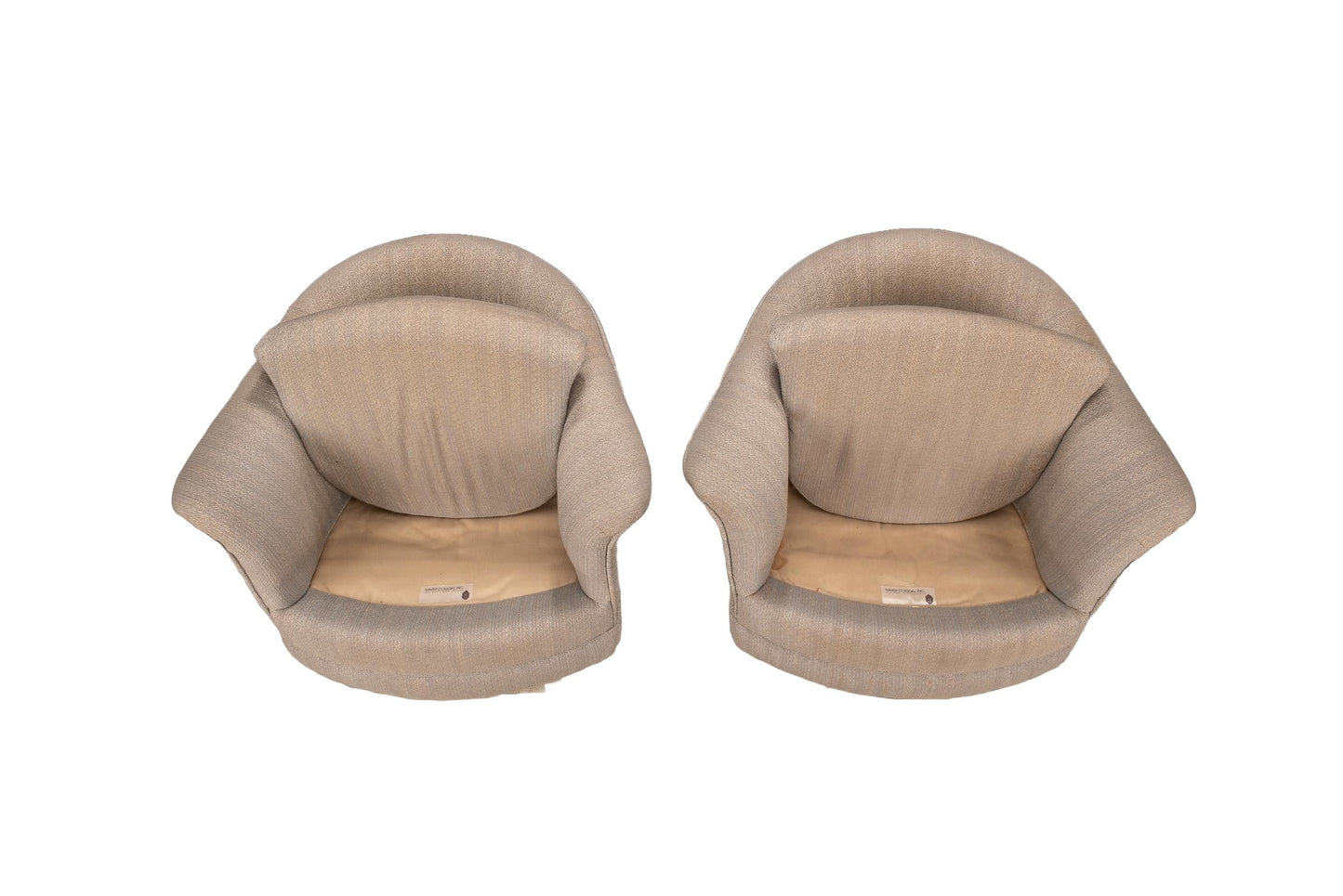 1989 Milo Baughman for Thayer Coggin Swivel Tub Lounge Chairs - A Pair , Hollywood Regency MCM Gold Trimmed Base USA Shipping Available