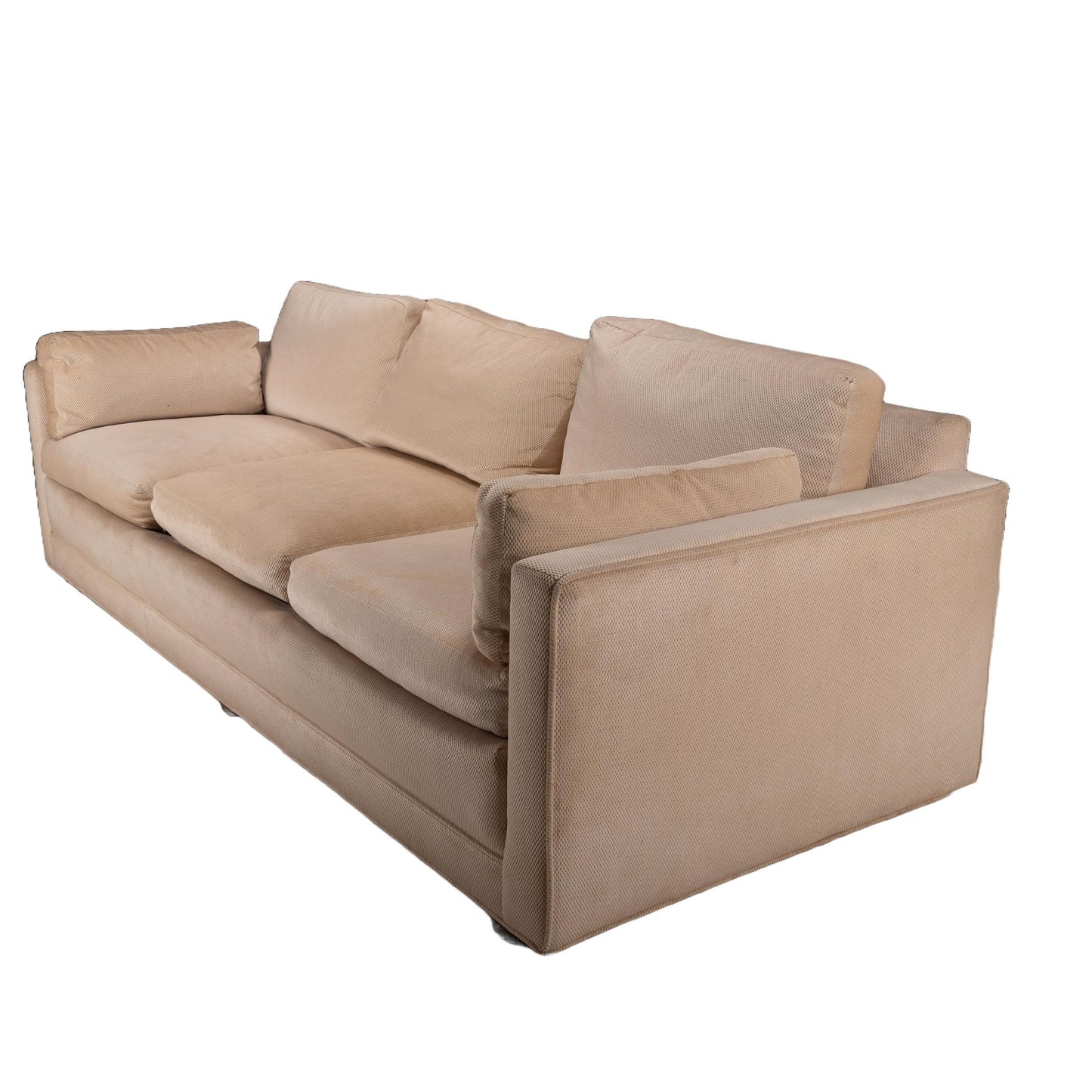 Vintage 1970s Long Parson Sofa by Baker – Duck Feather Down Cushions, Upholstered Couch for Reupholstery, MCM Designer Seating
