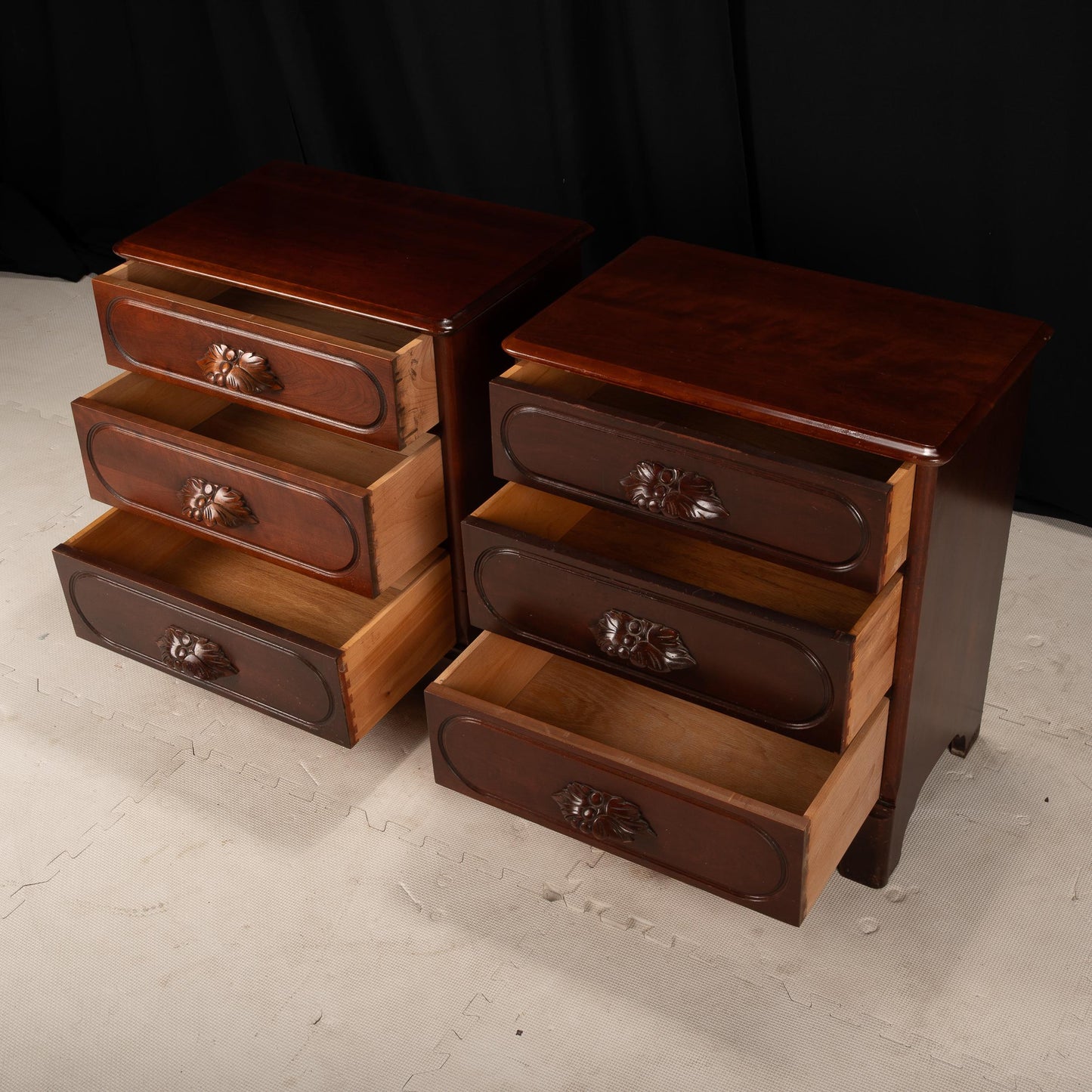 Mid Century Carl Forslund Nightstands – Pair of 3 Drawer Cherry Wood Side Tables, Vintage Chest End Tables, Traditional Bedroom Furniture