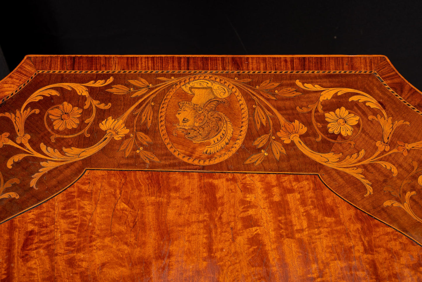 Late 19th Century Edwardian Crossbanded Marquetry Center Table - Highly Detailed , Antique Furniture, Incredible Woodworking Card Table