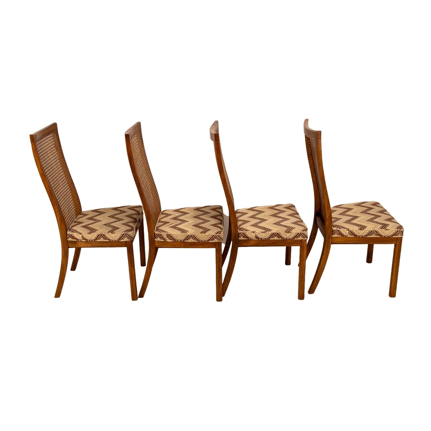 1970s Mid Century Modern Drexel Caned Back Chevron Dining Side Chairs- Set of 4 - Need Reupholstered