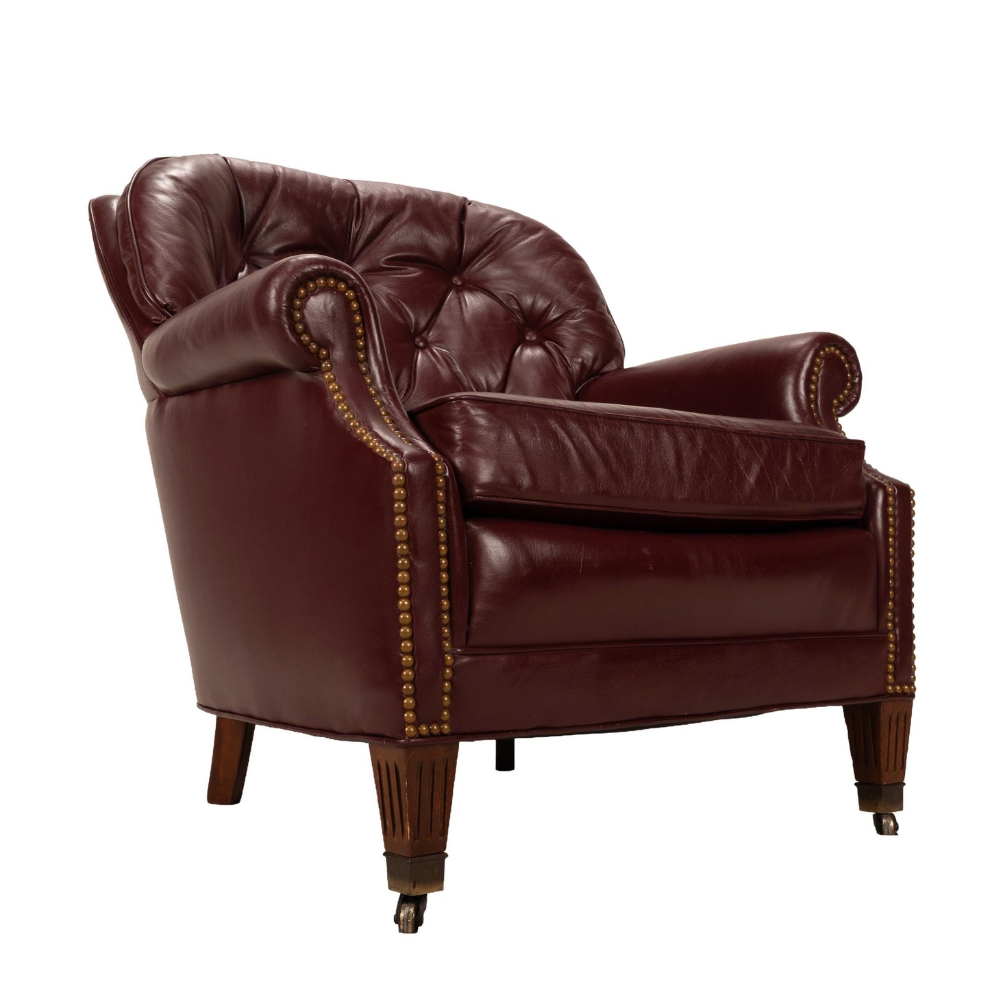 1980s Leathercraft Kirkland Armchair in Burgundy, Tufted Leather with Brass Studs, Vintage Leather Accent Chair, Classic Leather Seating