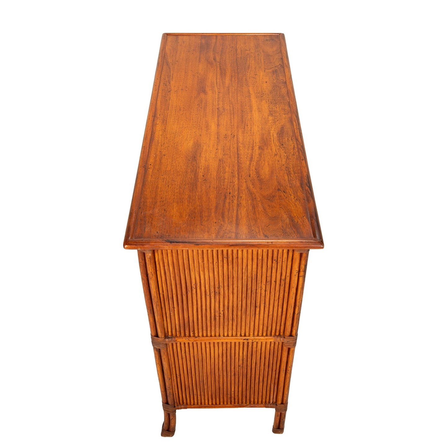 Vintage Split Bamboo & Diamond Reed Sideboard – Coastal Boho Buffet with Island Vibe –Tropical Console Cabinet Palm Beach Regency