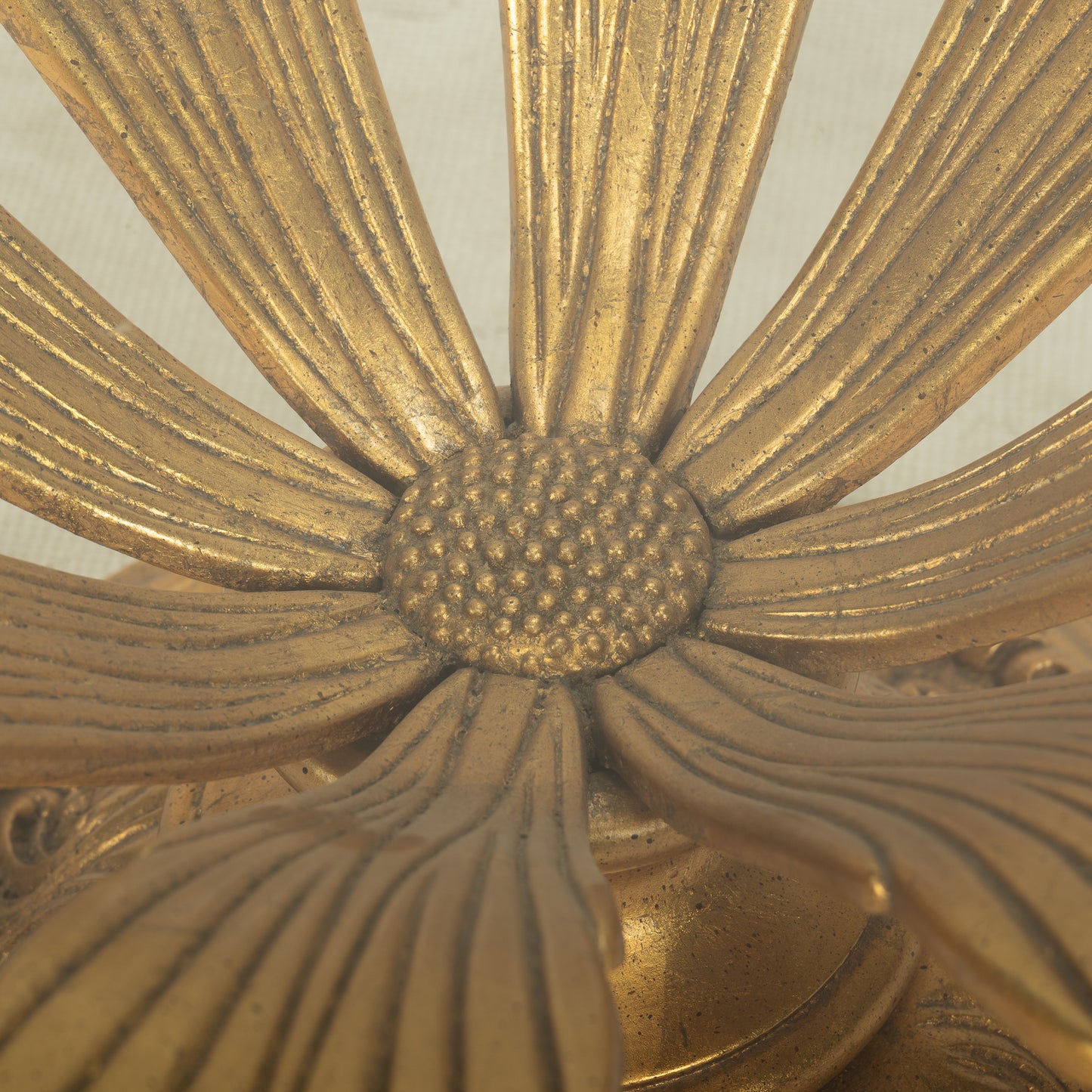 Hollywood Regency Gilded Metal Flower Petal Coffee Table Mid Century , Boho Pop Piece, Very Unique Table Pedestal Base, Thick Glass, MCM