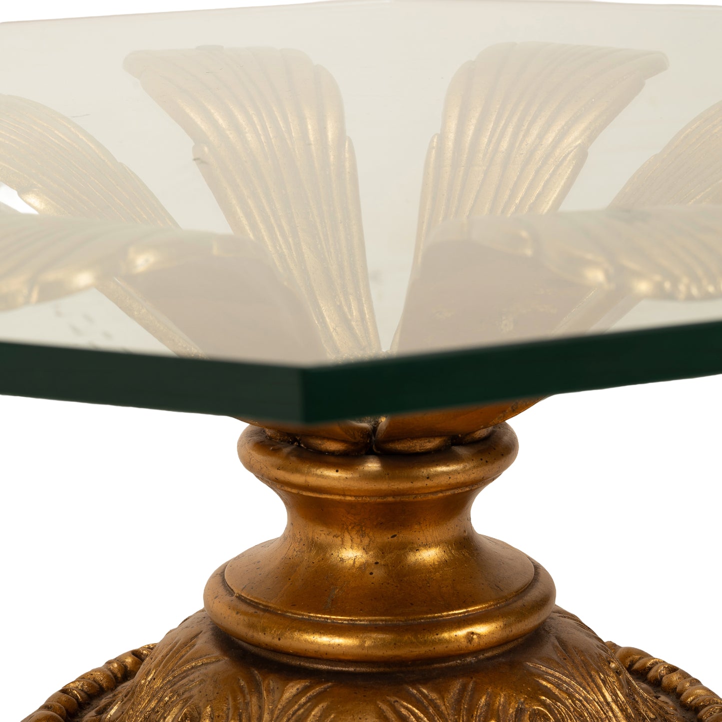 Hollywood Regency Gilded Metal Flower Petal Coffee Table Mid Century , Boho Pop Piece, Very Unique Table Pedestal Base, Thick Glass, MCM