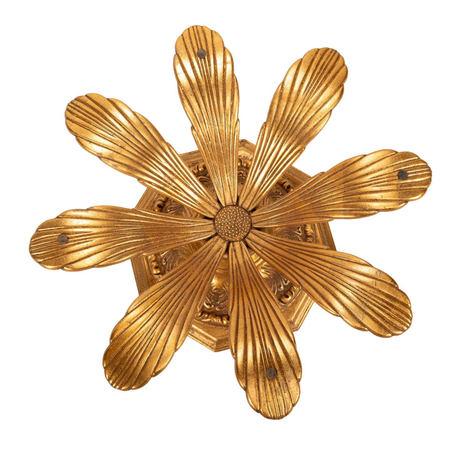 Hollywood Regency Gilded Metal Flower Petal Coffee Table Mid Century , Boho Pop Piece, Very Unique Table Pedestal Base, Thick Glass, MCM