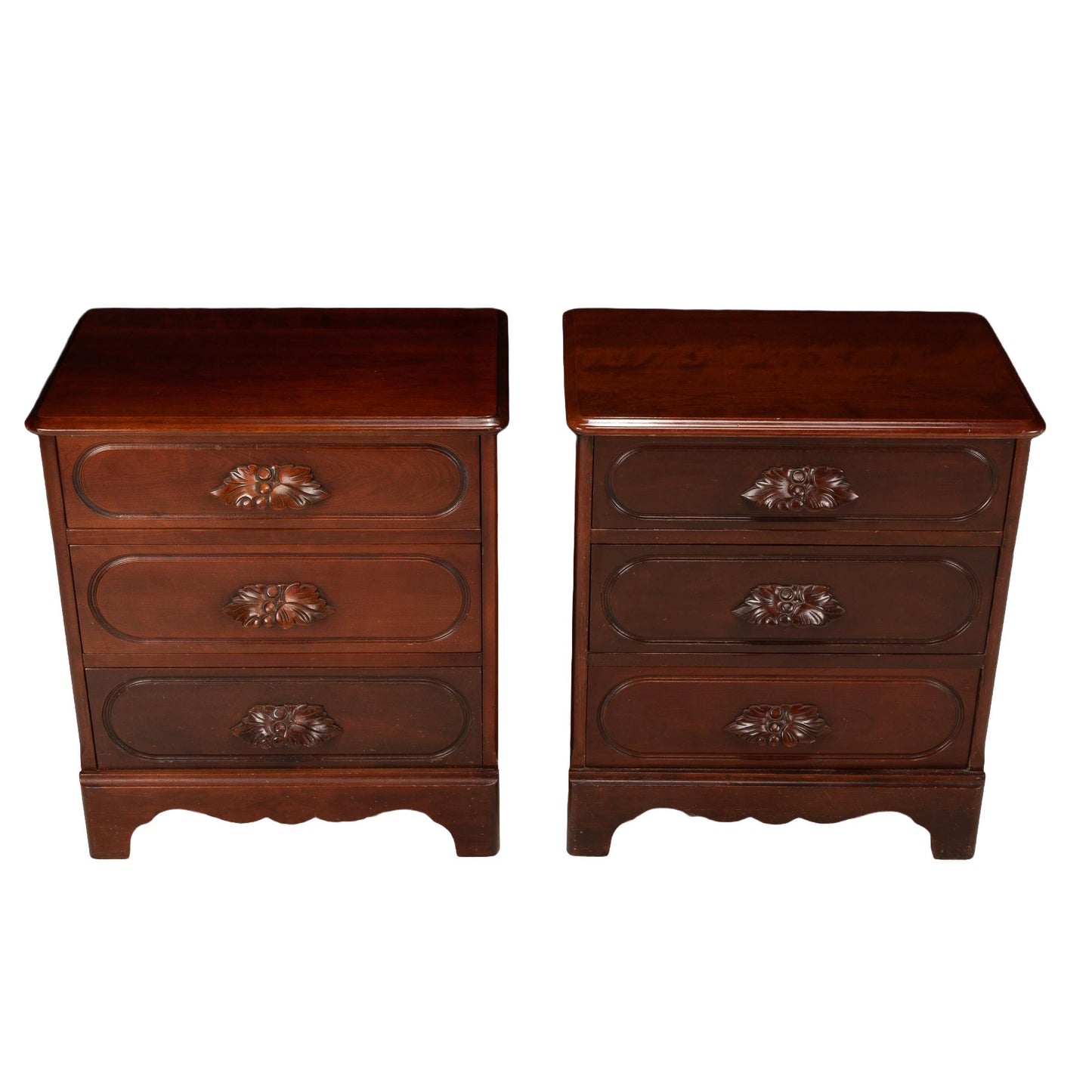 Mid Century Carl Forslund Nightstands – Pair of 3 Drawer Cherry Wood Side Tables, Vintage Chest End Tables, Traditional Bedroom Furniture
