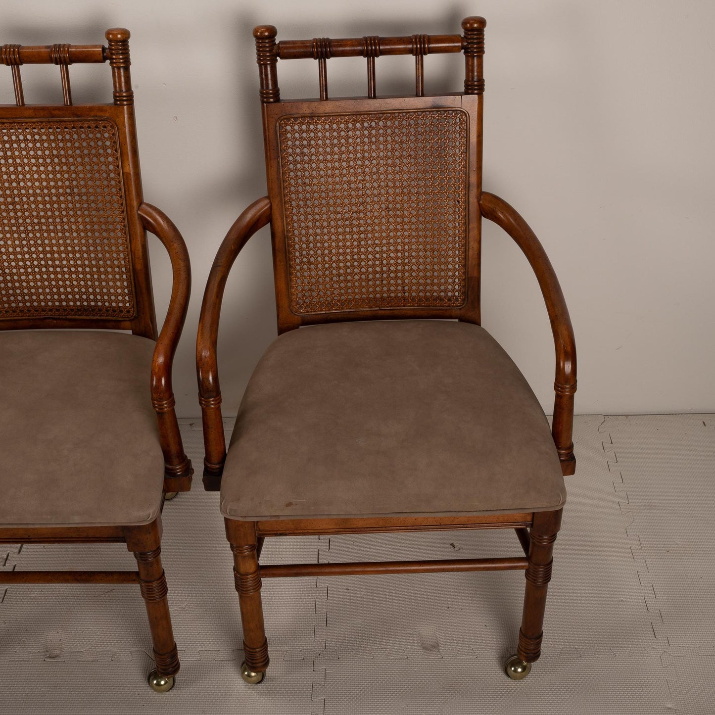 Vintage Stanley Furniture Co. Faux Bamboo Cane Back Rolling Arm Chairs - Set of 4 , Boho Tropical Beach Style, USA Shipping Available
