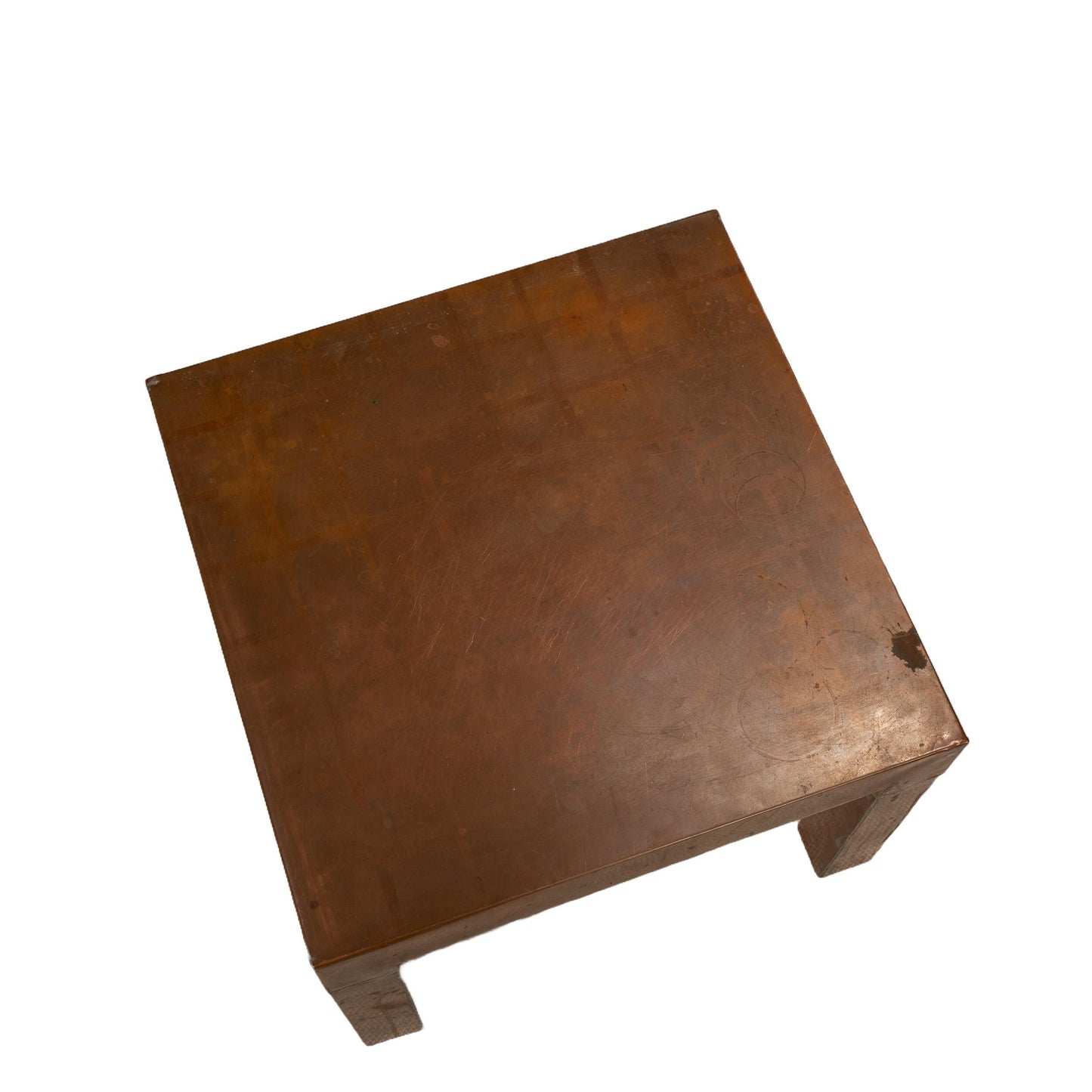 1970s Parsons Style Copper Clad Side Tables – Square Low Accent Tables Vintage Modern Brutalist 17x17x13.25 Inch – Pair