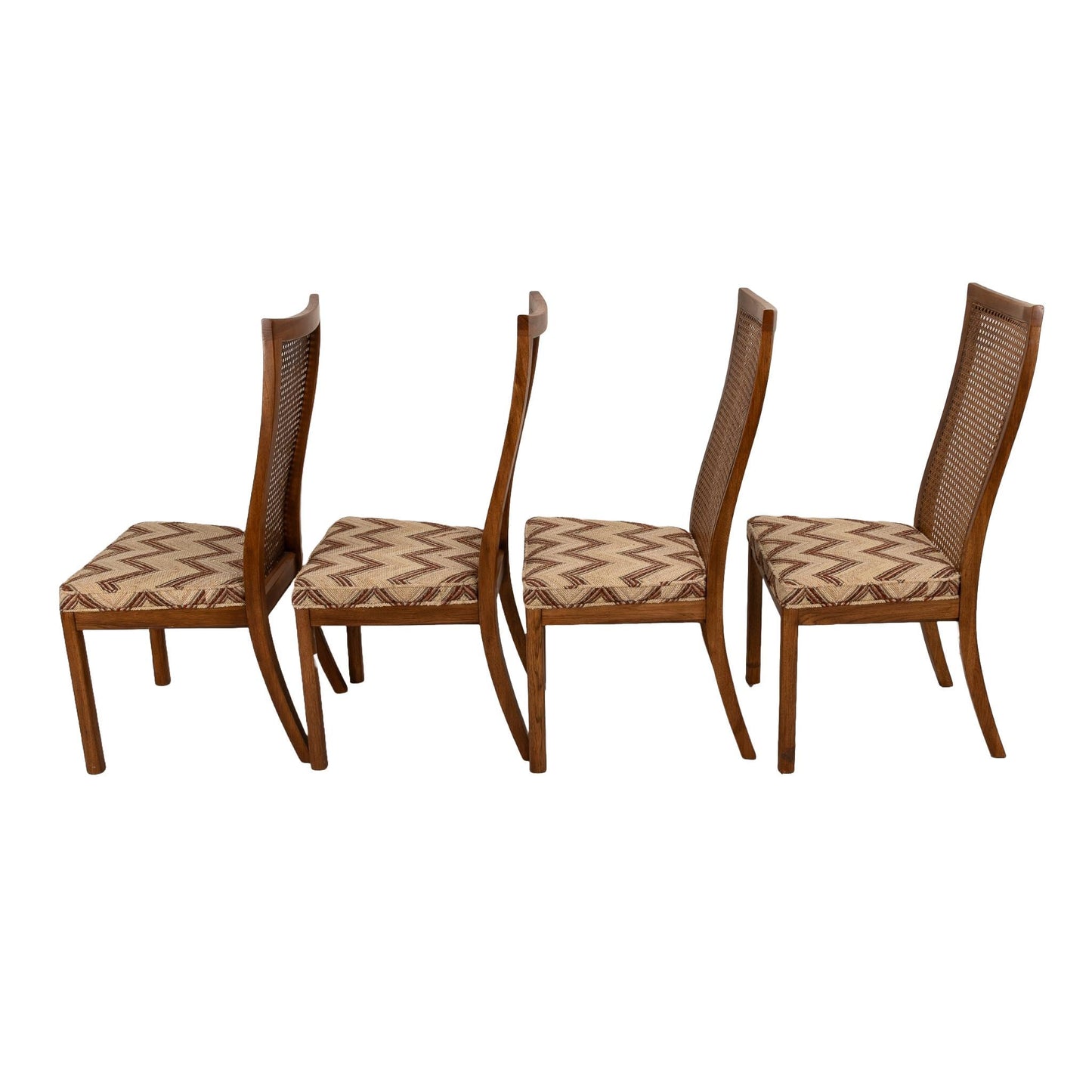 1970s Mid Century Modern Drexel Caned Back Chevron Dining Side Chairs- Set of 4 - Need Reupholstered