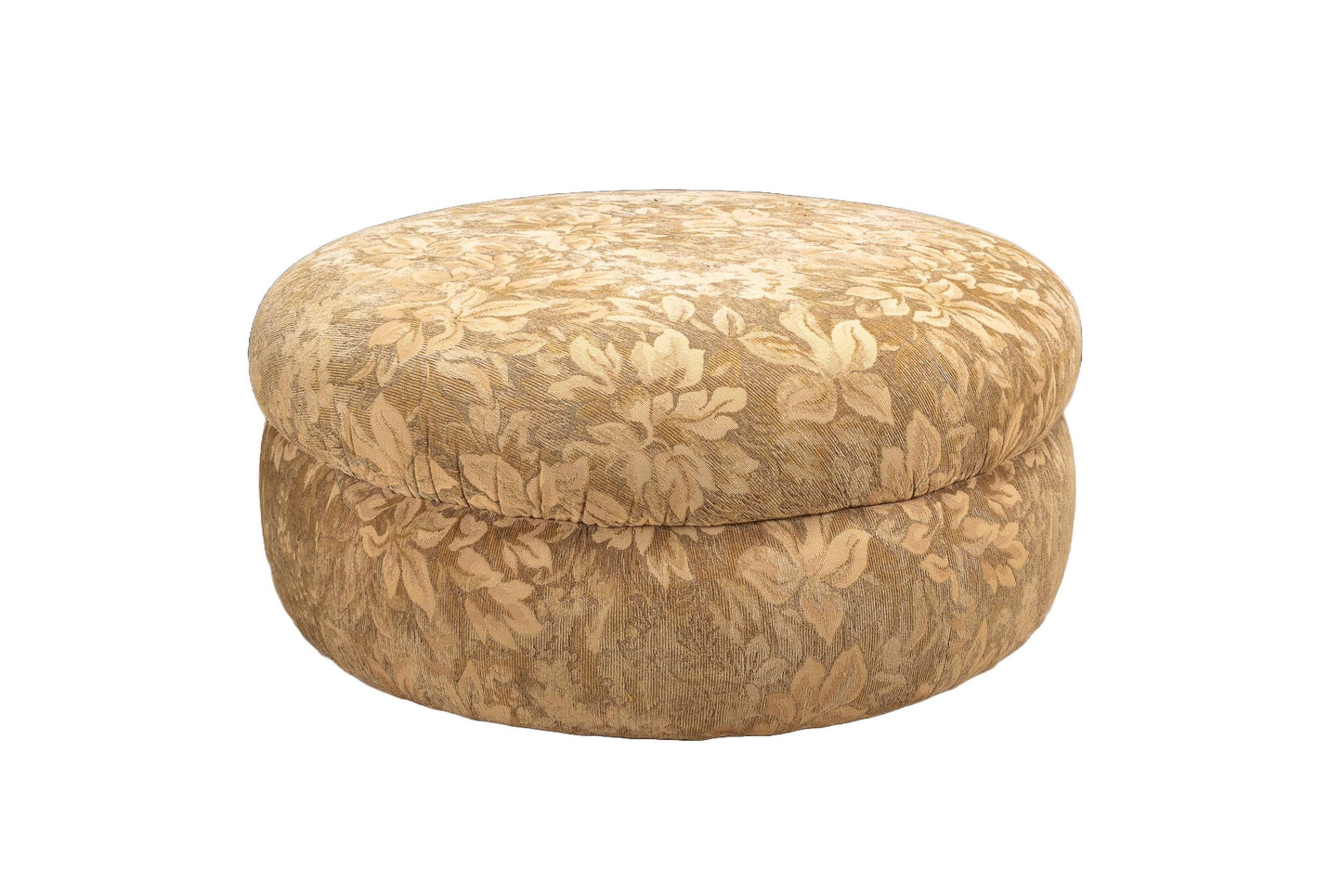 Vintage Large Luxurious Overstuffed Round Floral Upholstered Ottoman on Casters - 38" , Beautiful Accent Piece, High End Furniture, USA Ship